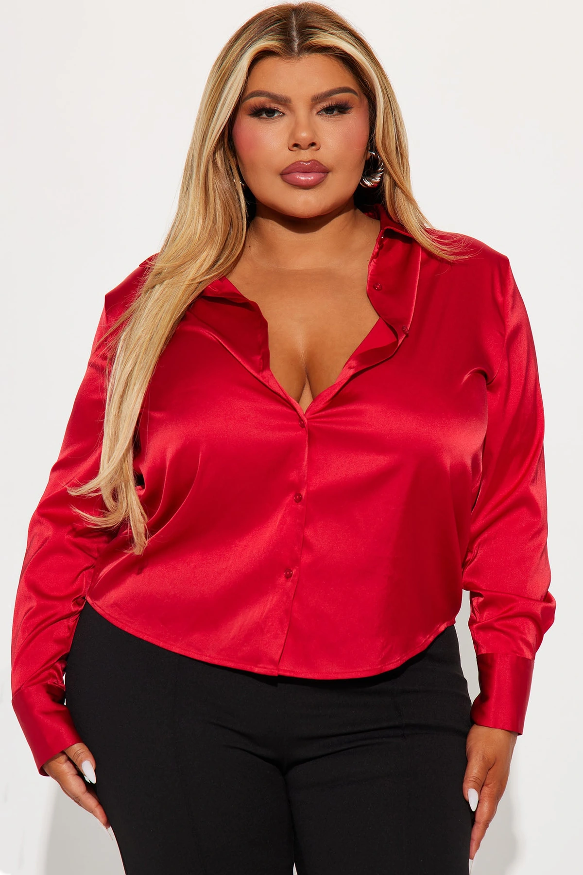Feelin' Popular Satin Shirt - Wine — Vinho