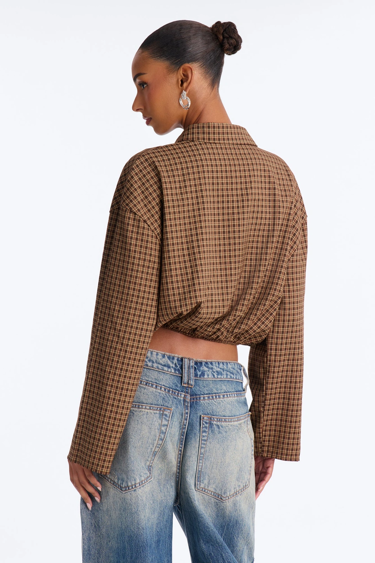 Autumn Skies Plaid Button Up Blouse - Brown/combo — Castanho/combinação