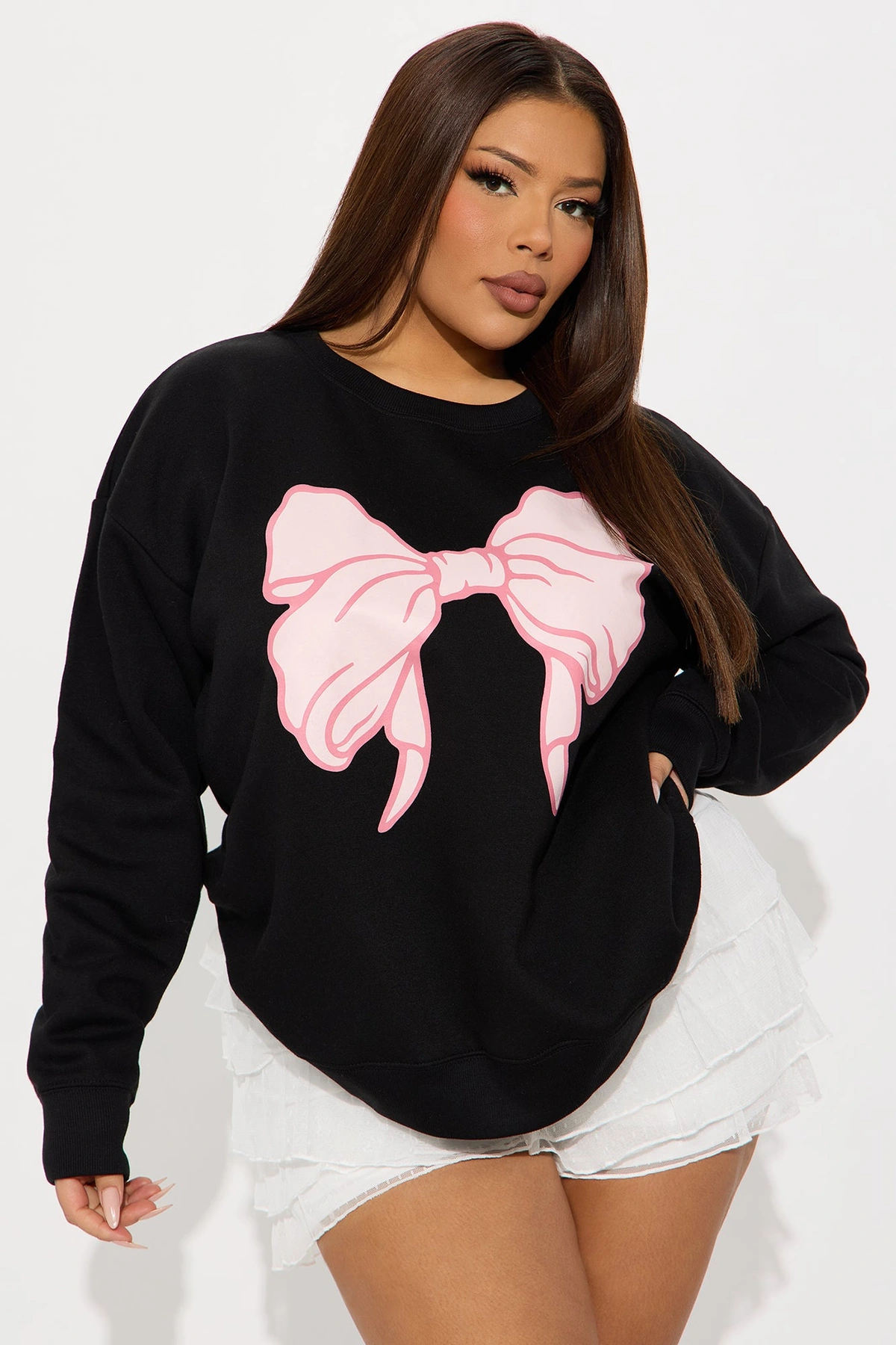 Put A Bow On It Sweatshirt - Black/Pink — Preto/Rosa