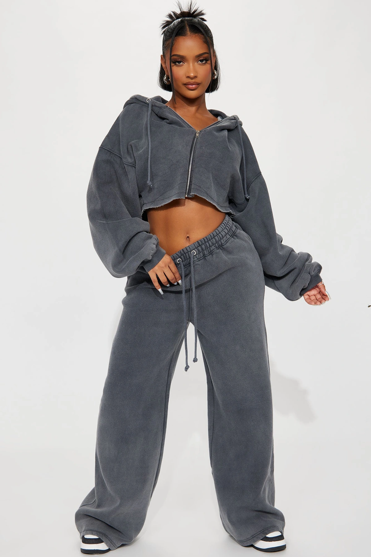 On The Go Fleece Pant Set - Charcoal — Cinzento-escuro