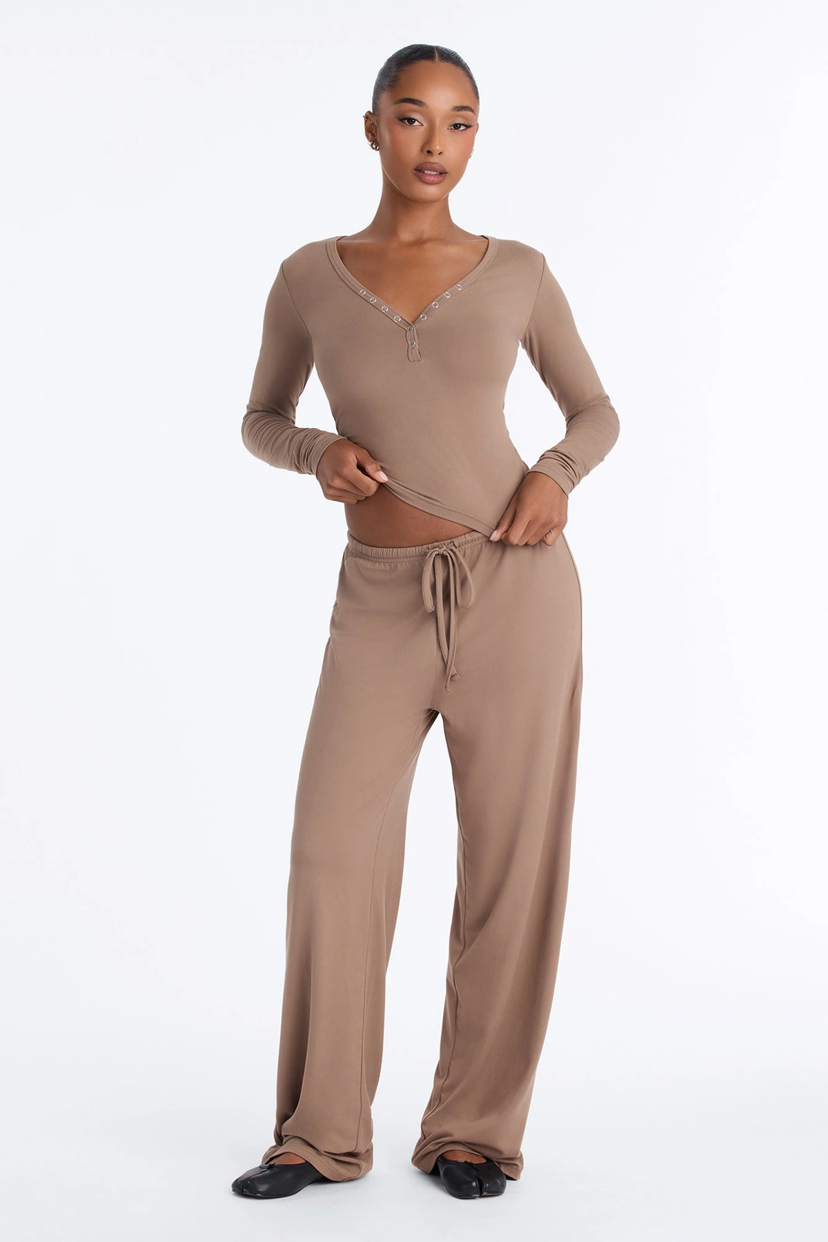Lazy Morning Pant Set - Taupe — Bege acinzentado