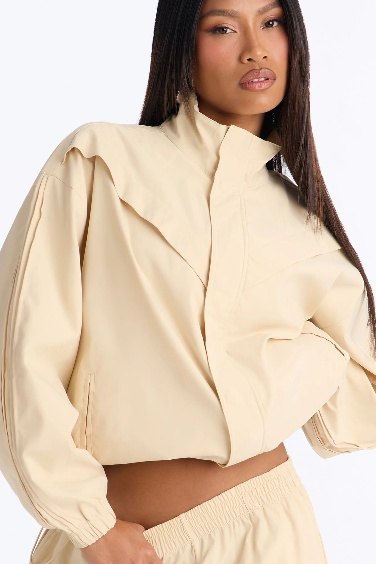 Off Duty Funnel Neck Track Pant Set - Cream — Creme
