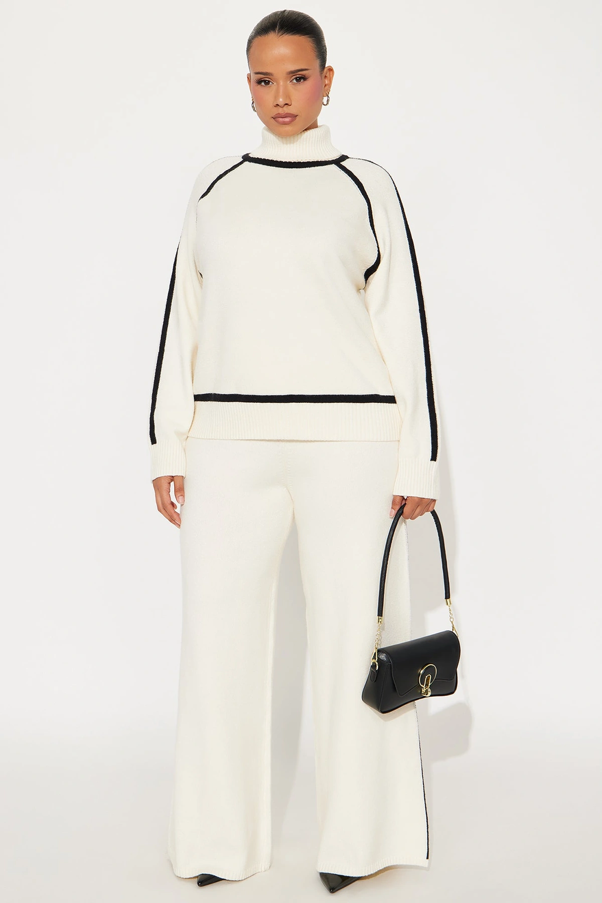 What's The Tea Sweater Wide Leg Pant Set - Cream/combo — Creme/combinação