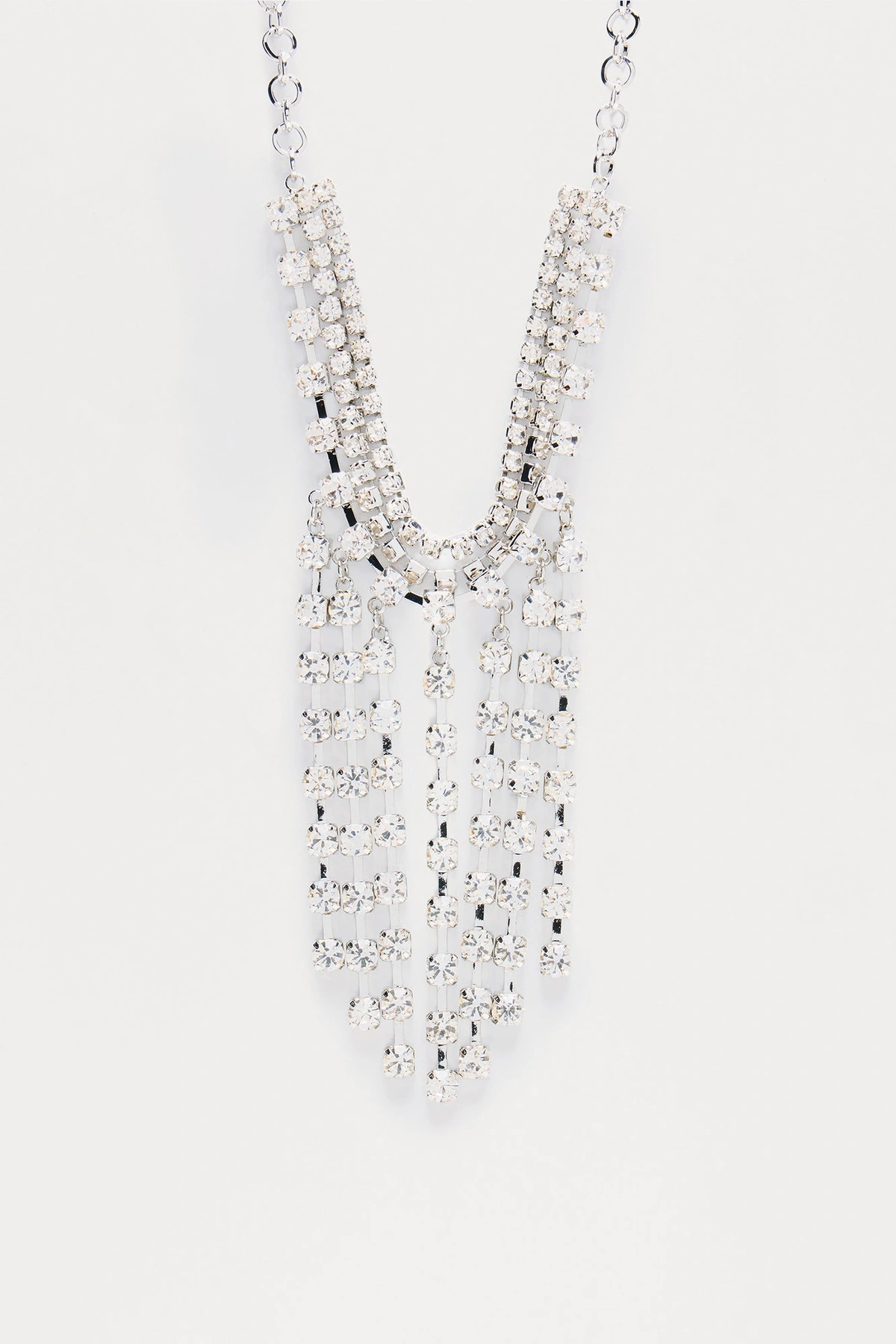 Lustre Line Rhinestone Choker Necklace - Silver — Prateado