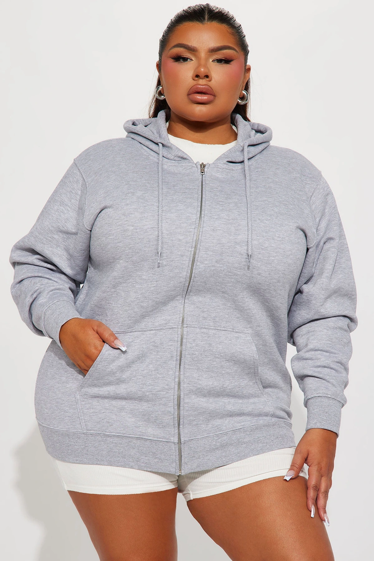 Stole Your Boyfriend's Oversized Zip Up Hoodie - Heathered Grey — Heathered Cinzento