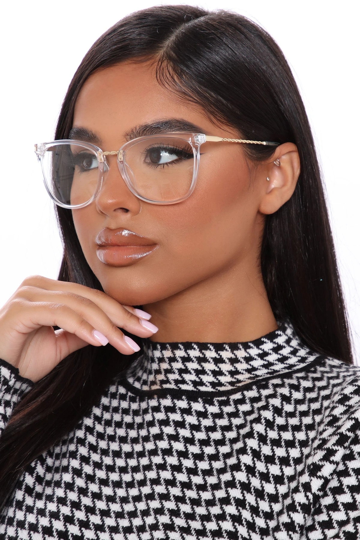 Chic All The Time Glasses - Gold/Clear — Dourado/Clear