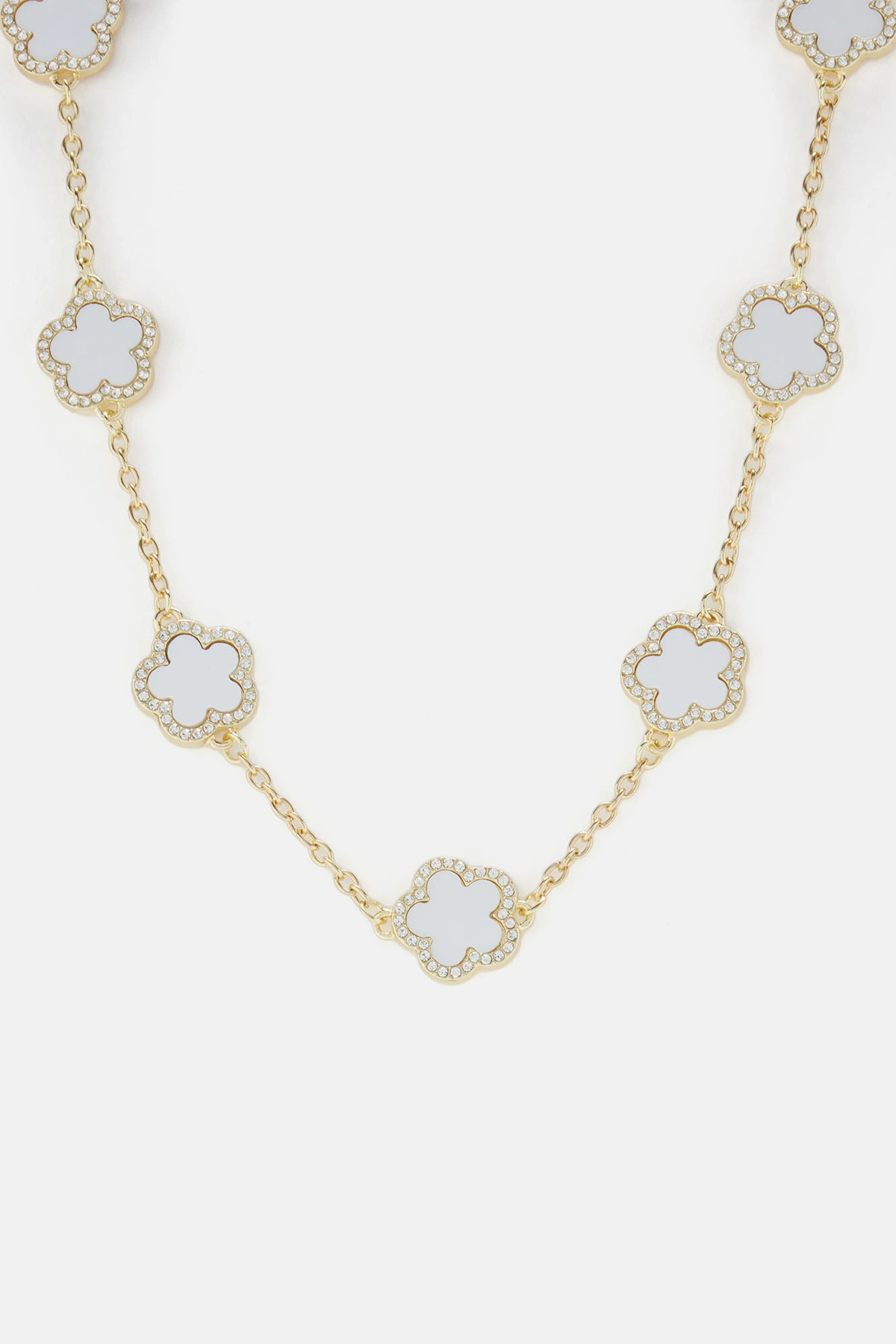 Clover Bae Chain Necklace - White/Gold — Branco/Dourado