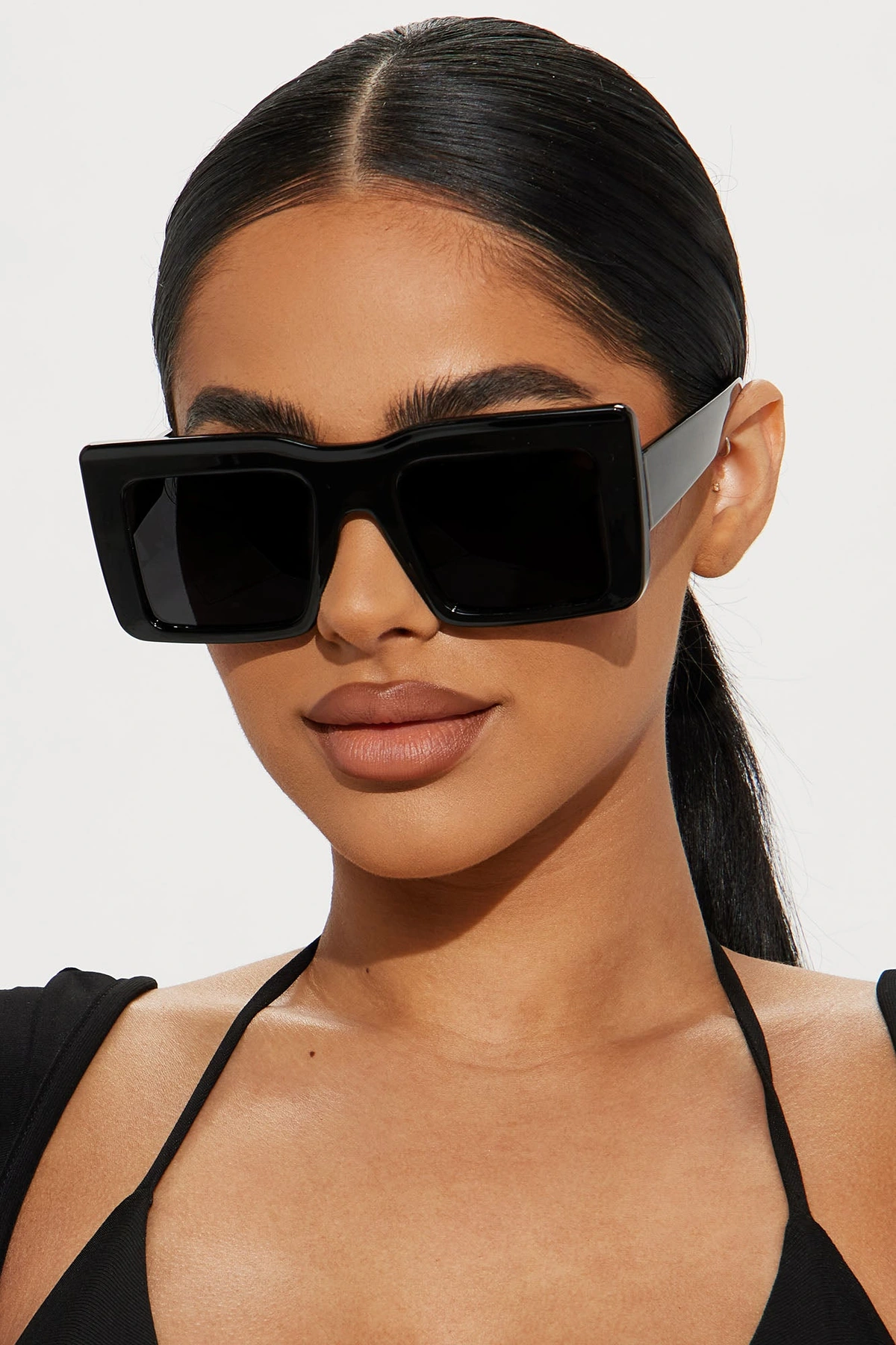 Chunky Flat Top Sunglasses - Black — Preto
