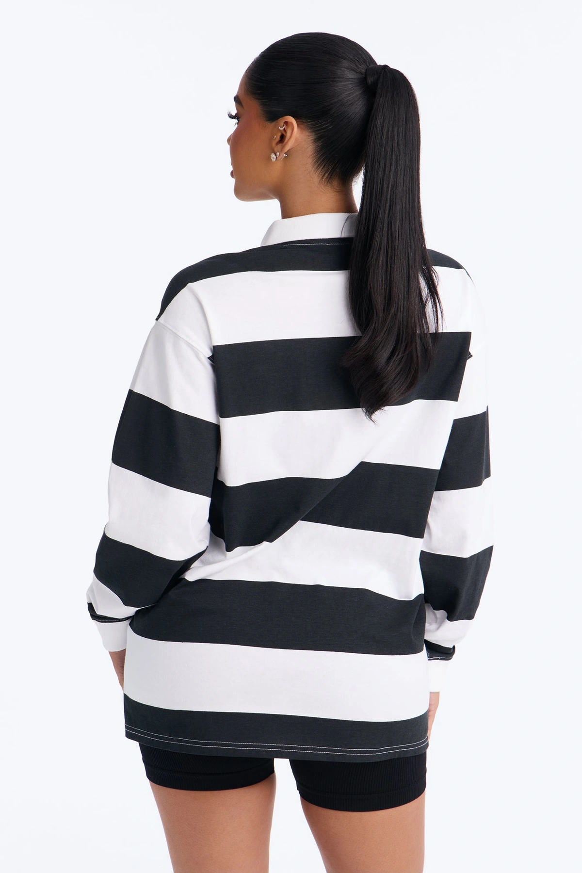 Somewhere In New York City Striped Polo - Black/White — Preto/Branco