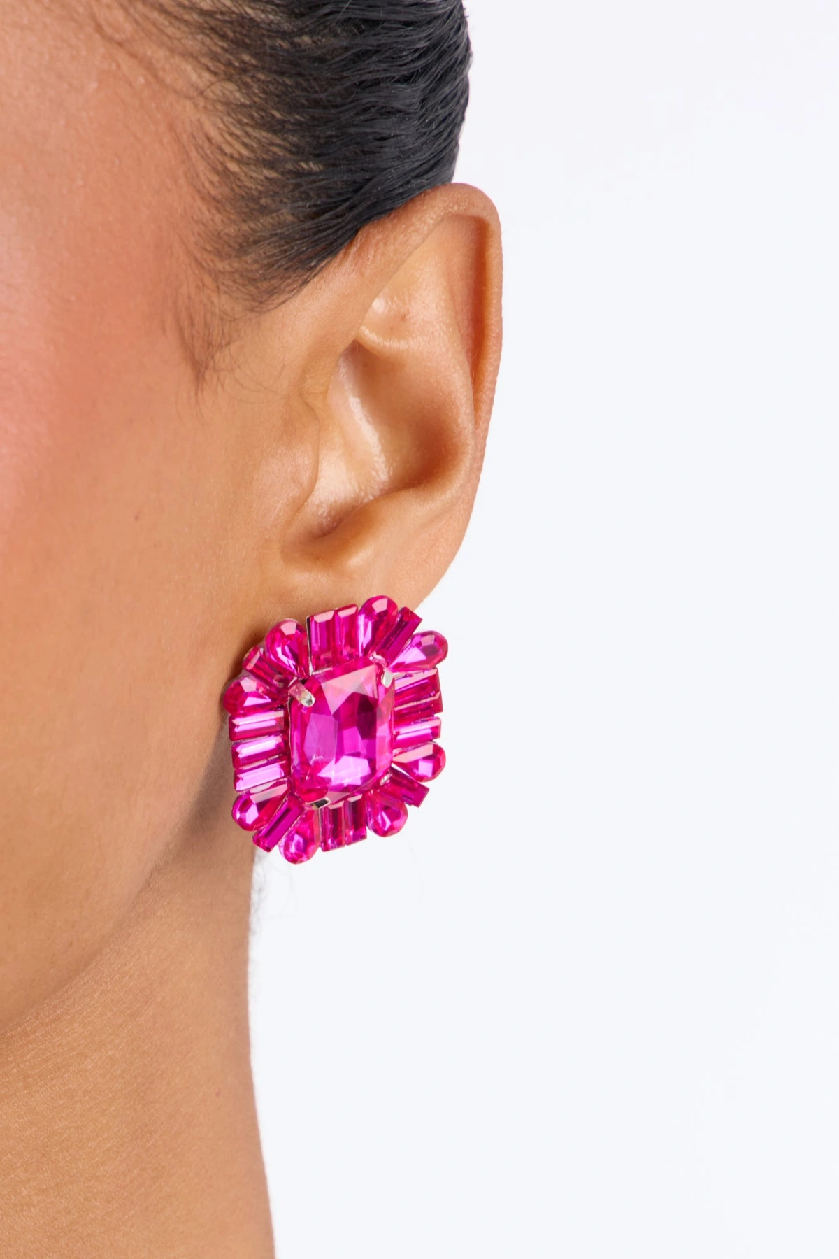 Pure Excellence Rhinestone Earrings - Fuchsia — Fúcsia