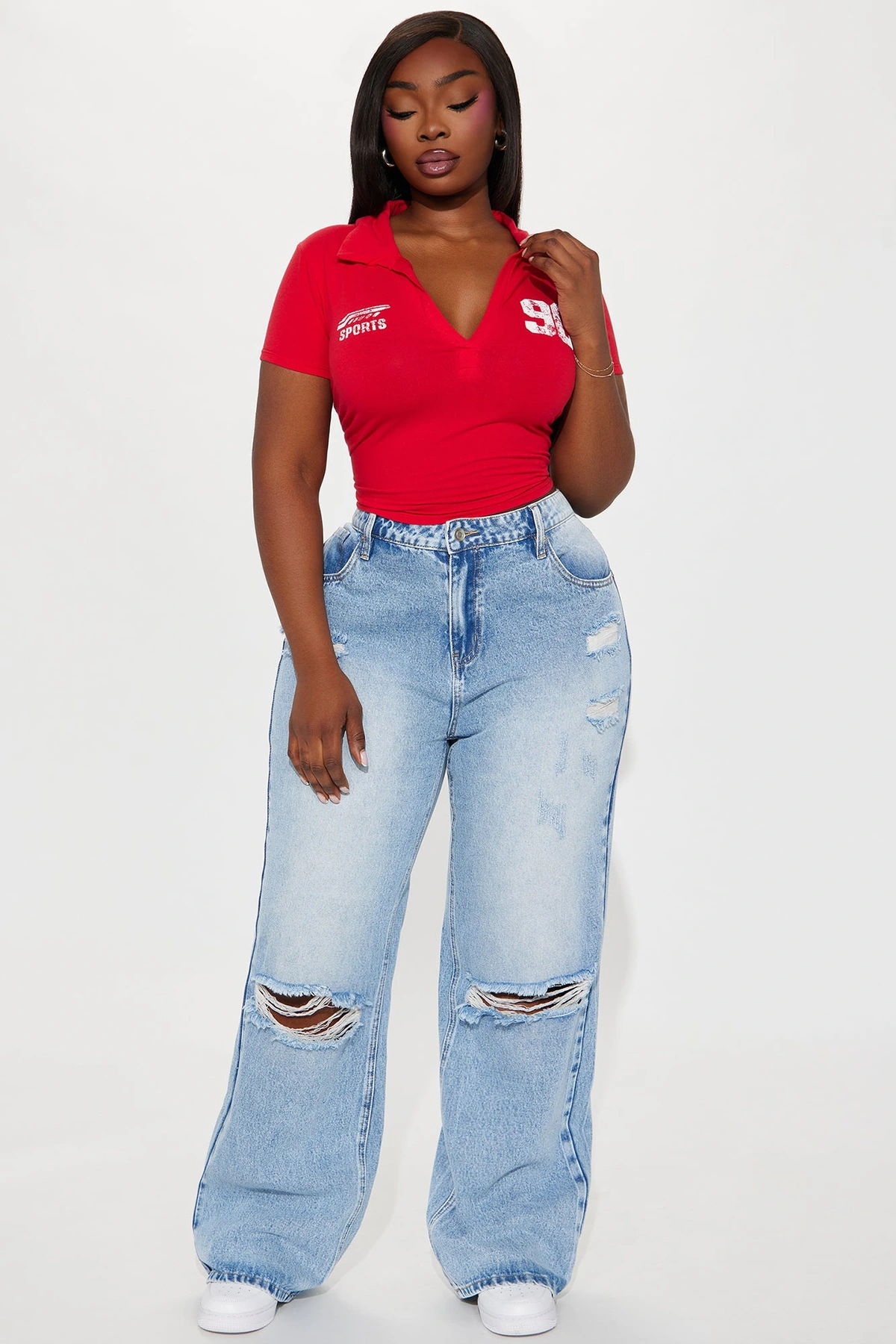Wondering Why Ripped Straight Leg Jeans - Medium Wash — Ganga de lavagem média