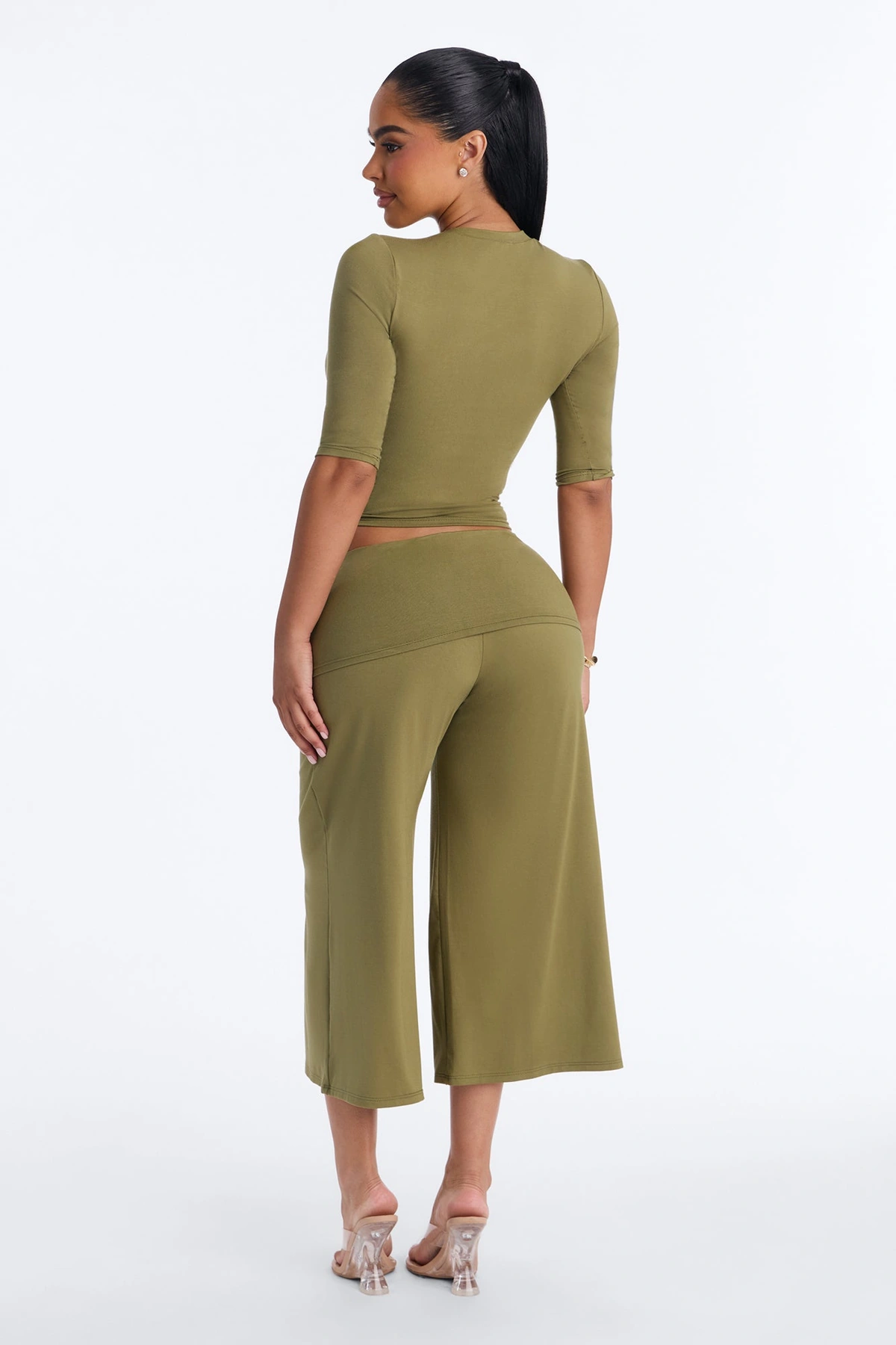 Kyla Foldover Gaucho Pant Set - Olive — Verde-azeitona