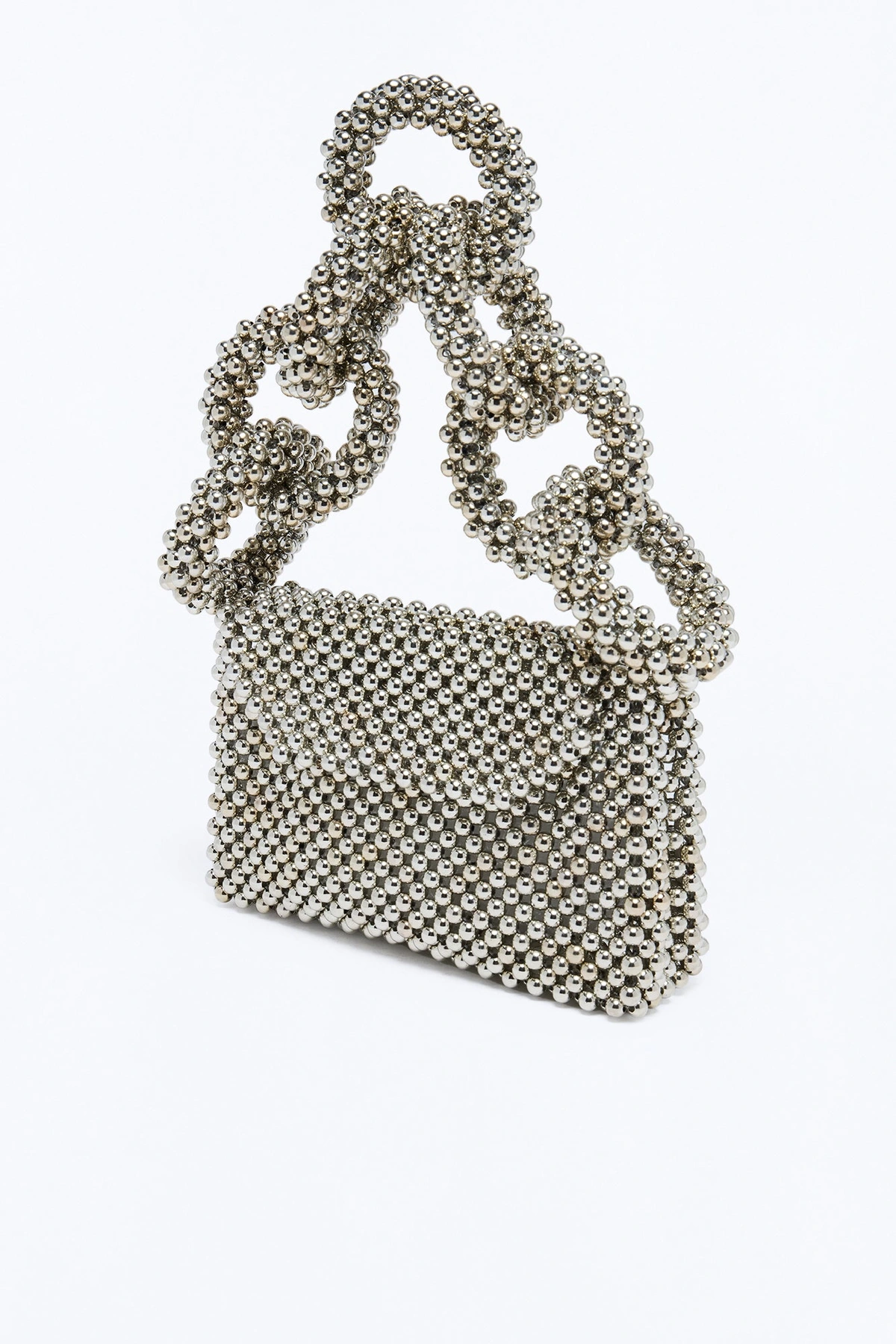 Moon Drip Beaded Satchel Handbag - Silver — Prateado