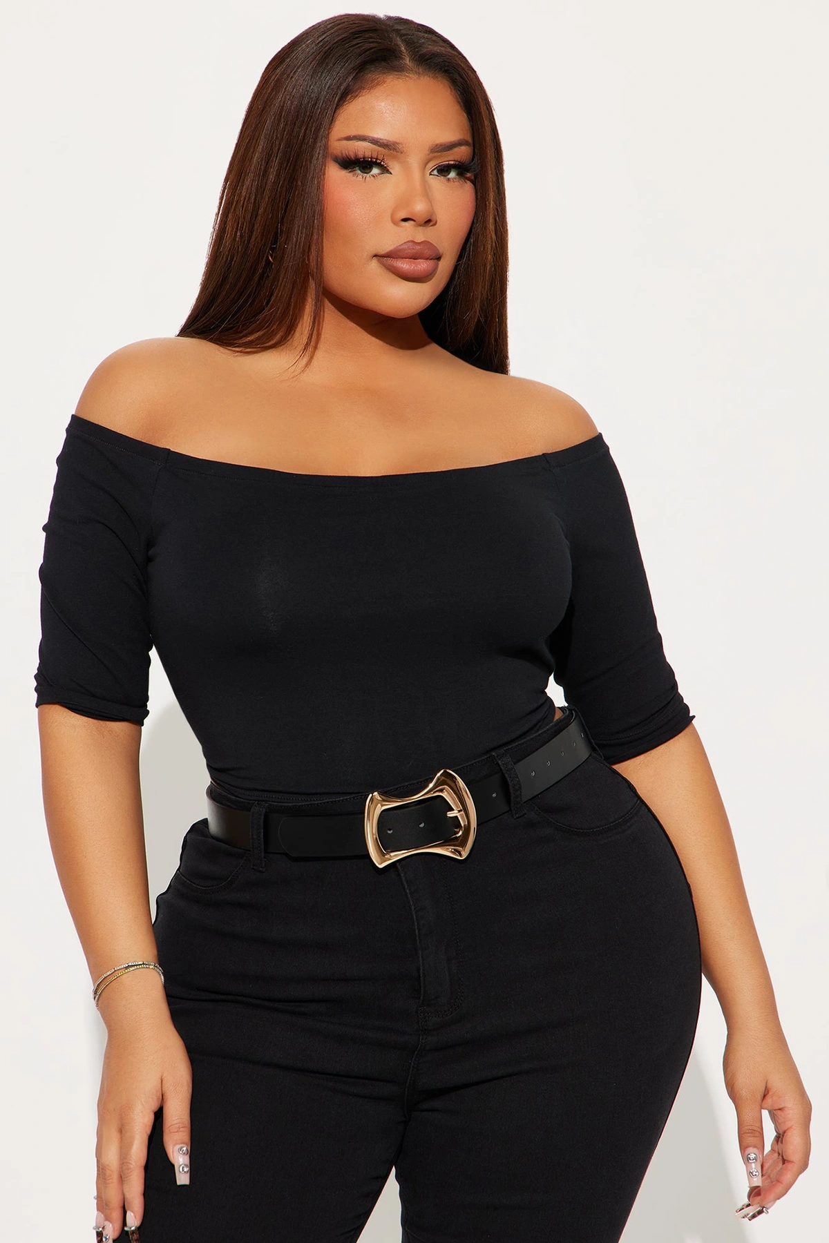 Francesca Off Shoulder Top - Black — Preto