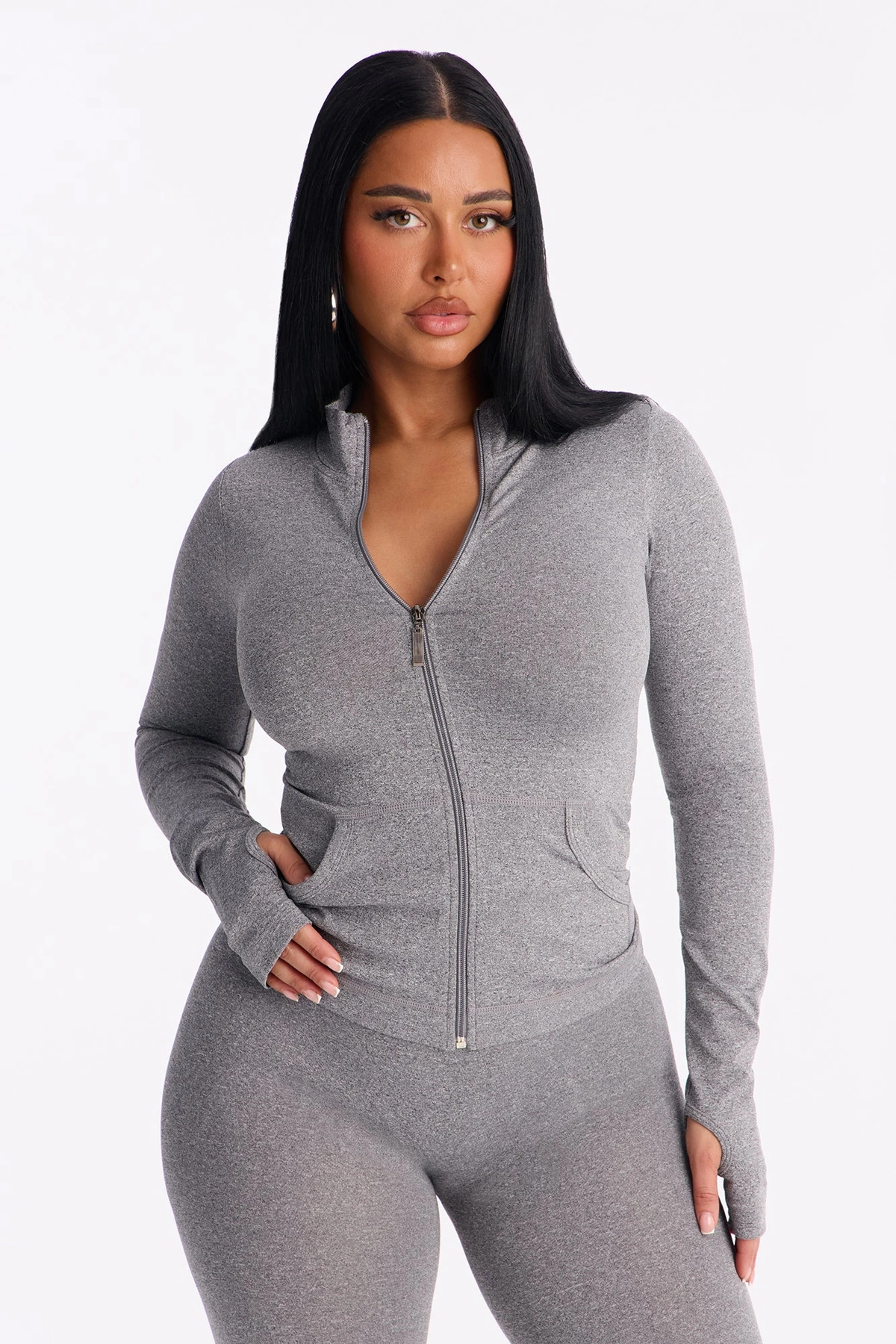 All Love Seamless Zip Up Legging Set - Heather Grey — Cinzento mesclado