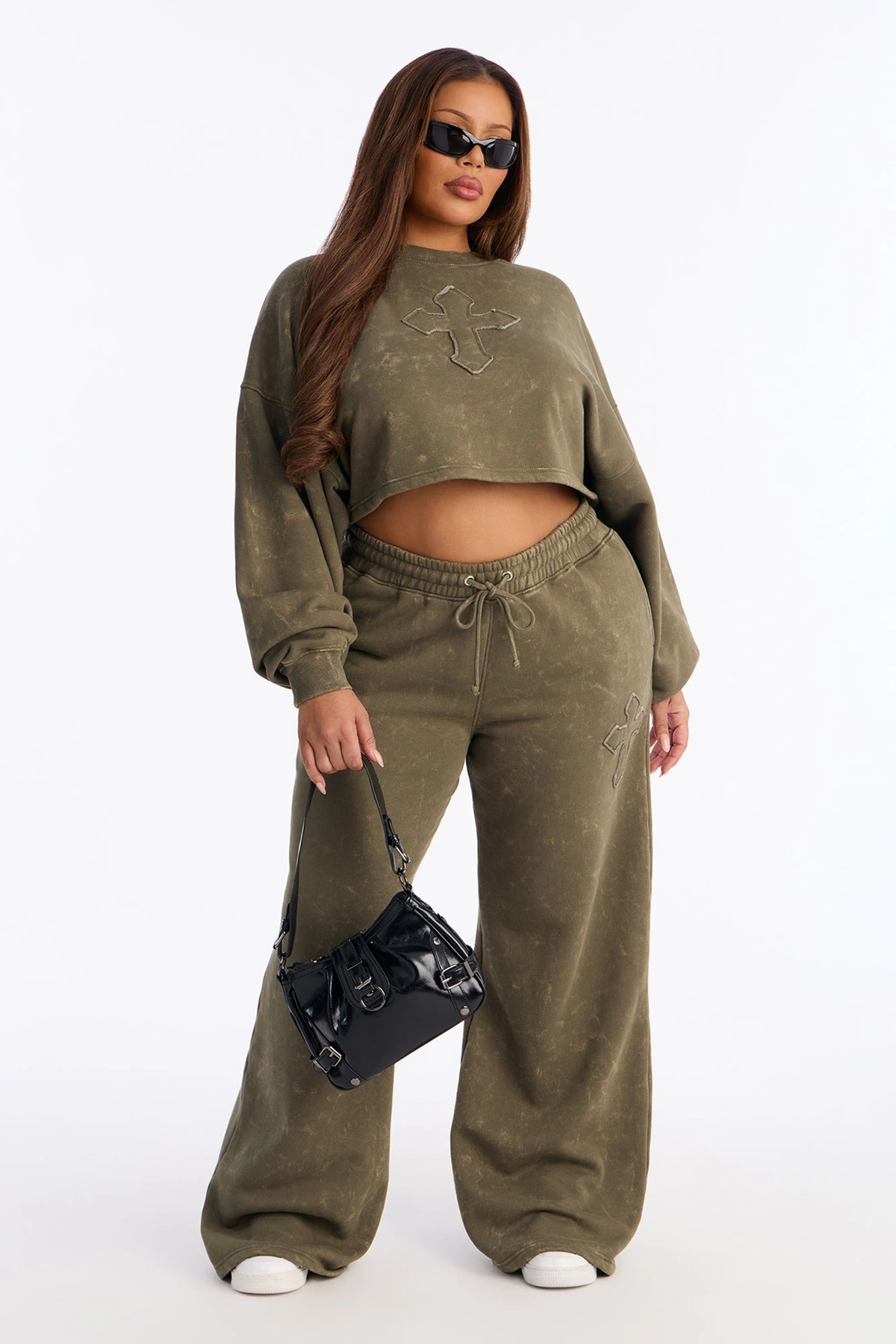 Hidden Cross Fleece Pant Set - Olive — Verde-azeitona