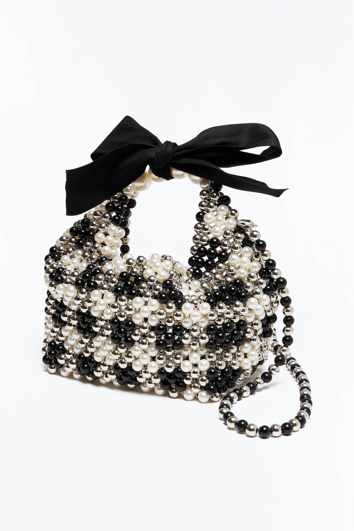 Queen's Gambit Beaded Crossbody Handbag - Black/White — Preto/Branco