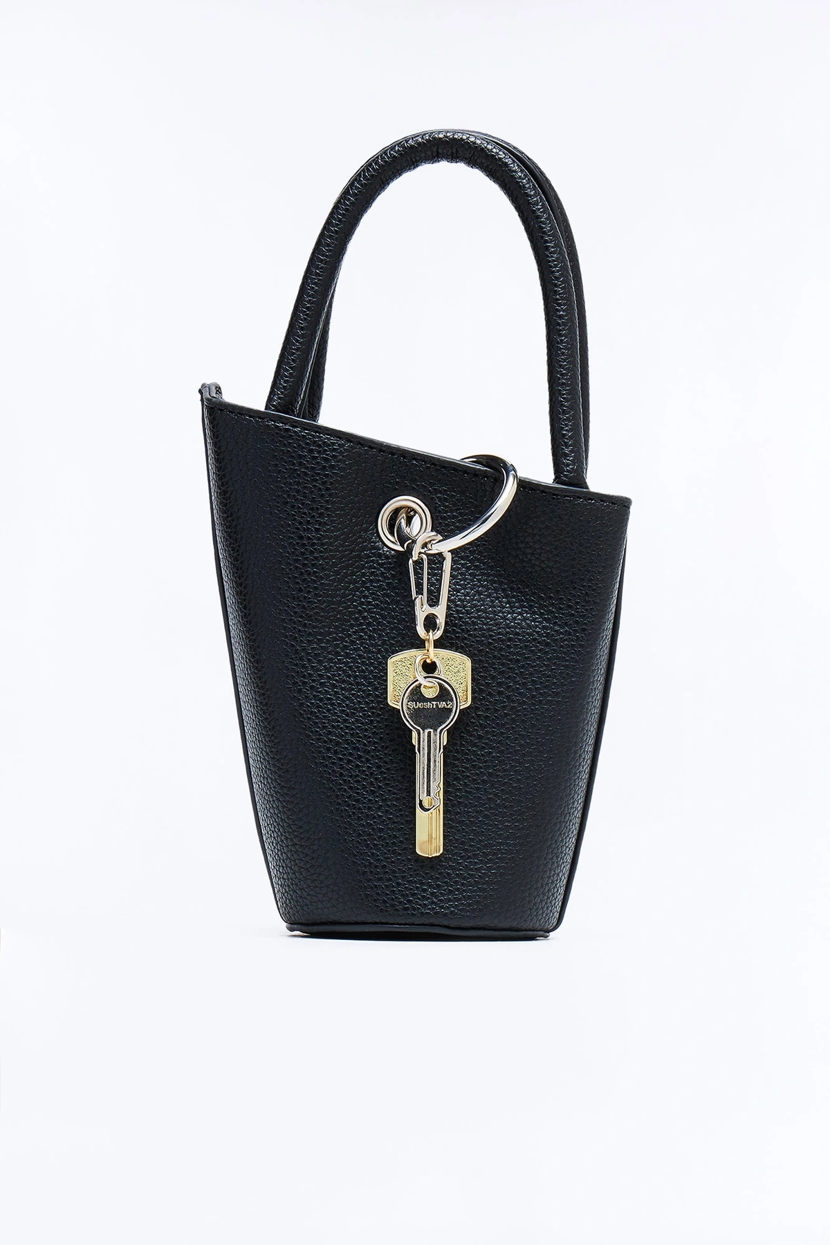 Key Character Faux Leather Satchel Handbag - Black — Preto