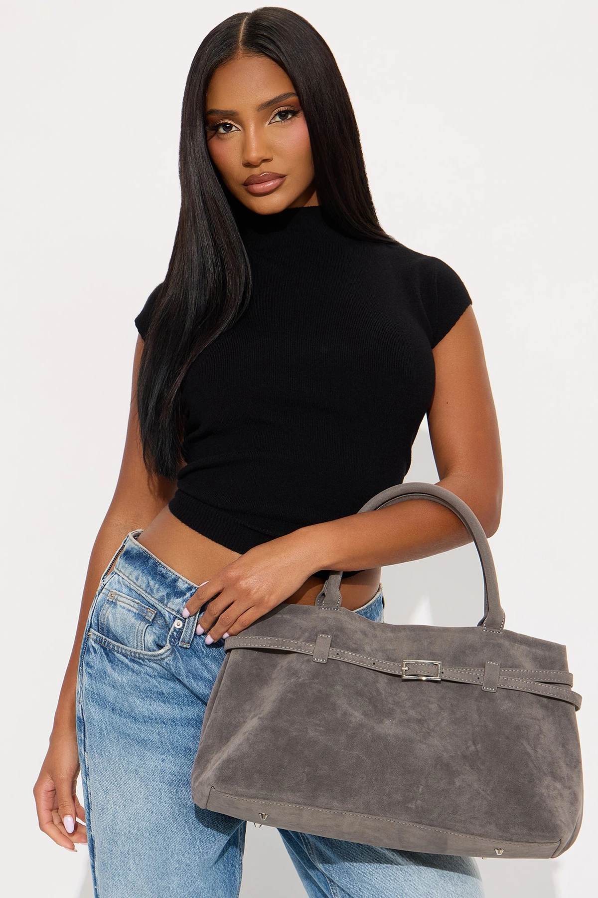 Consider This Faux Suede Shoulder Bag - Grey — Cinzento