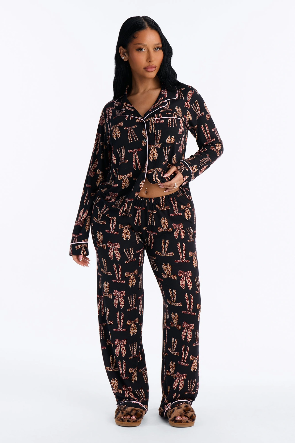 Wild & Chic PJ Pant Set - Black/combo — Preto/combinação