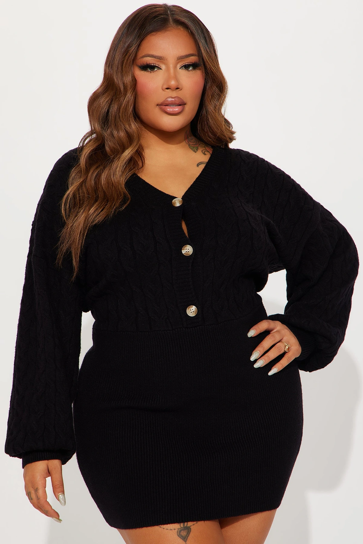 Michelle Sweater Mini Dress - Black — Preto