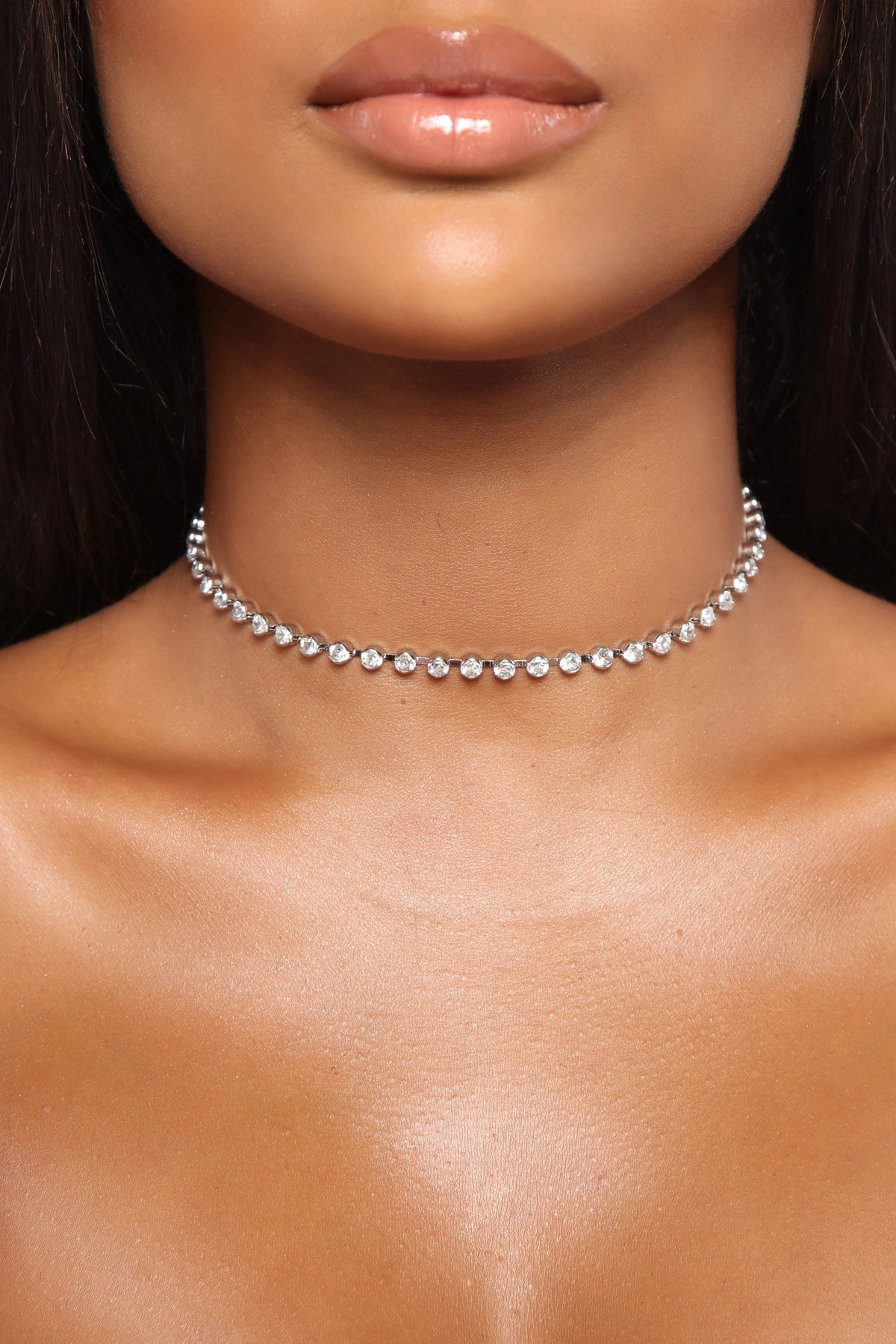 Danielle Rhinestone Choker - Silver — Prateado