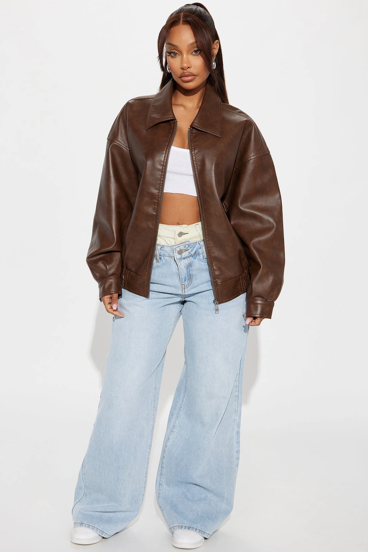 Hustle Mode Oversized Faux Leather Jacket - Chocolate — Chocolate
