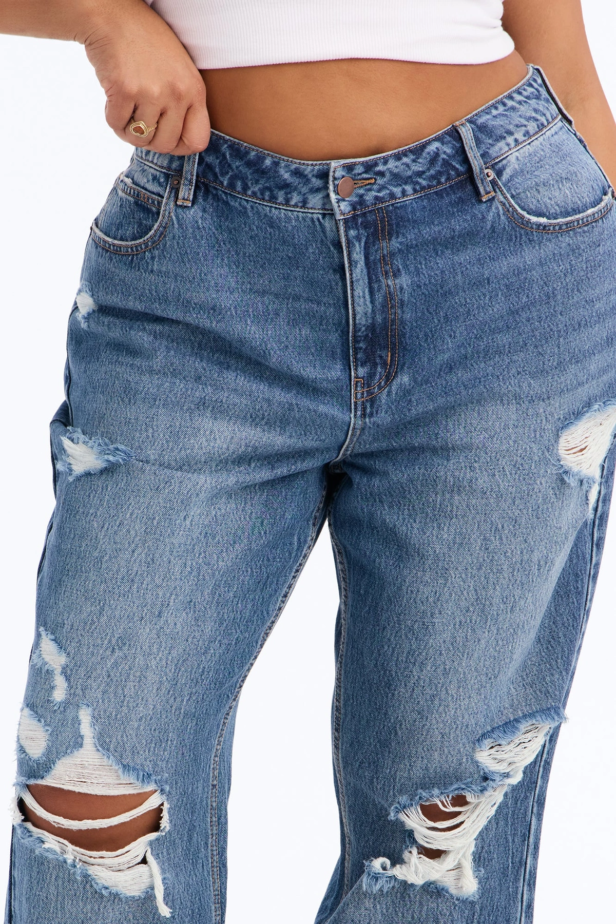 Unbothered Queen Ripped Straight Leg Jeans - Dark Wash — Ganga de lavagem escura