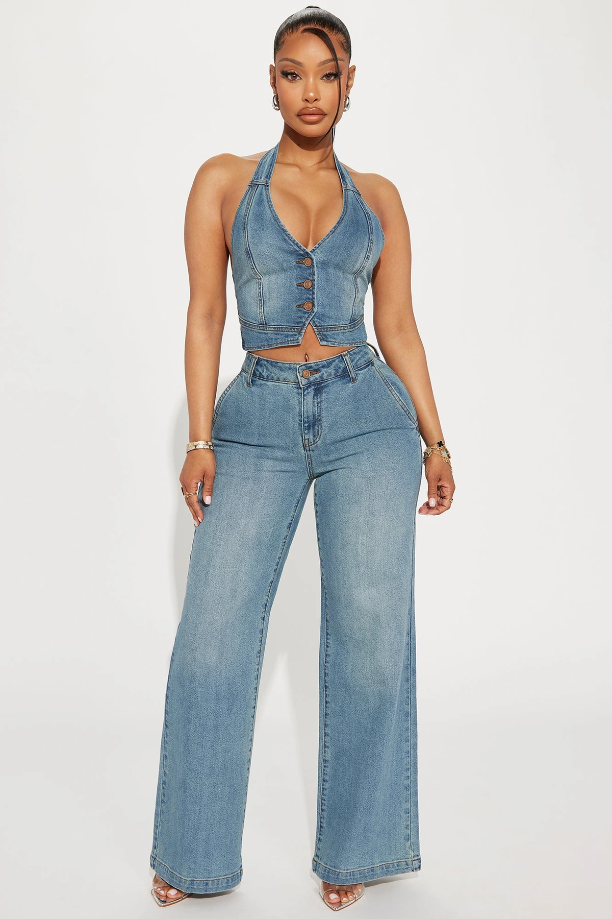 Delusional Drop Waist Jeans - Medium Wash — Ganga de lavagem média