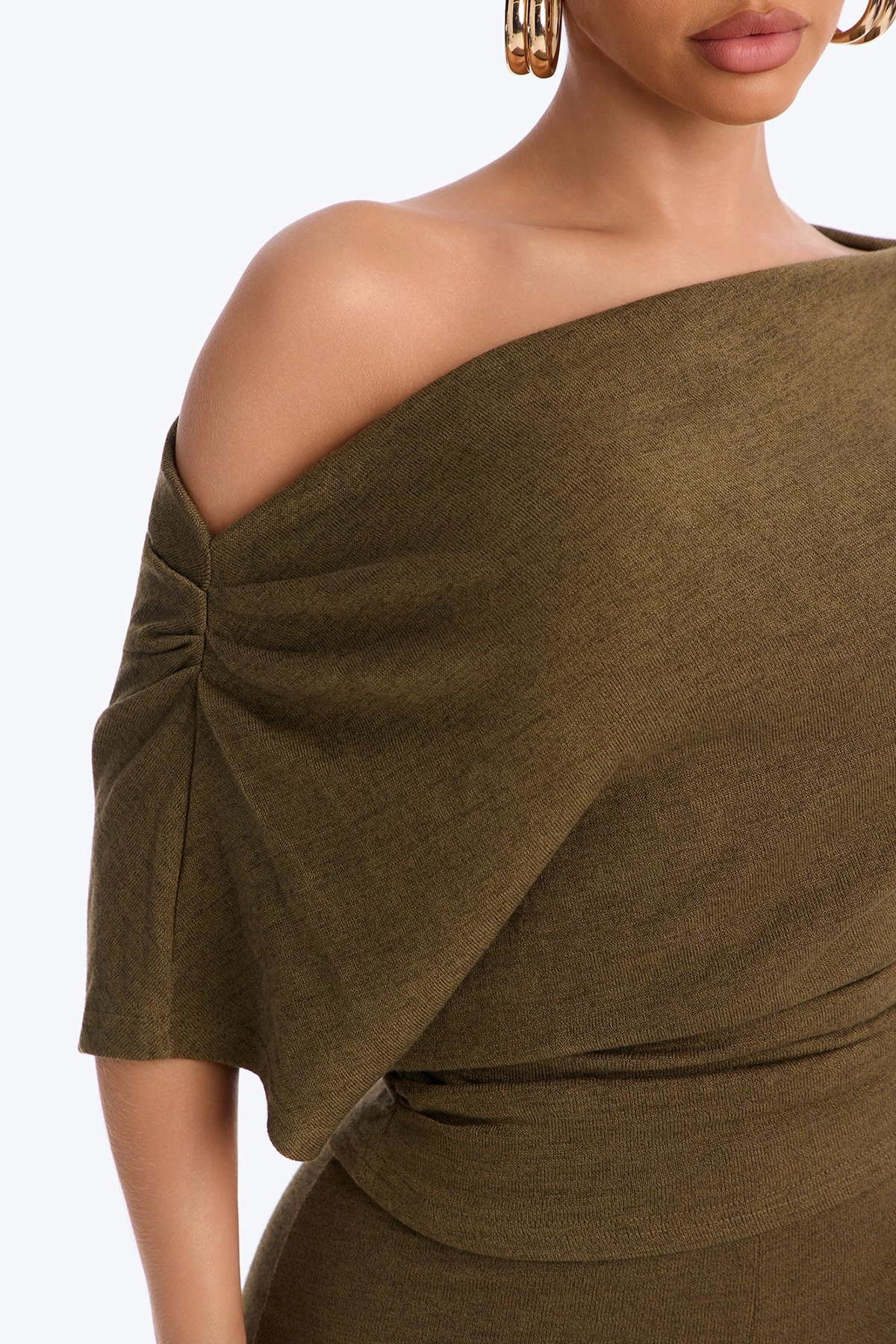 Mariana Knit Off Shoulder Pant Set - Olive — Verde-azeitona