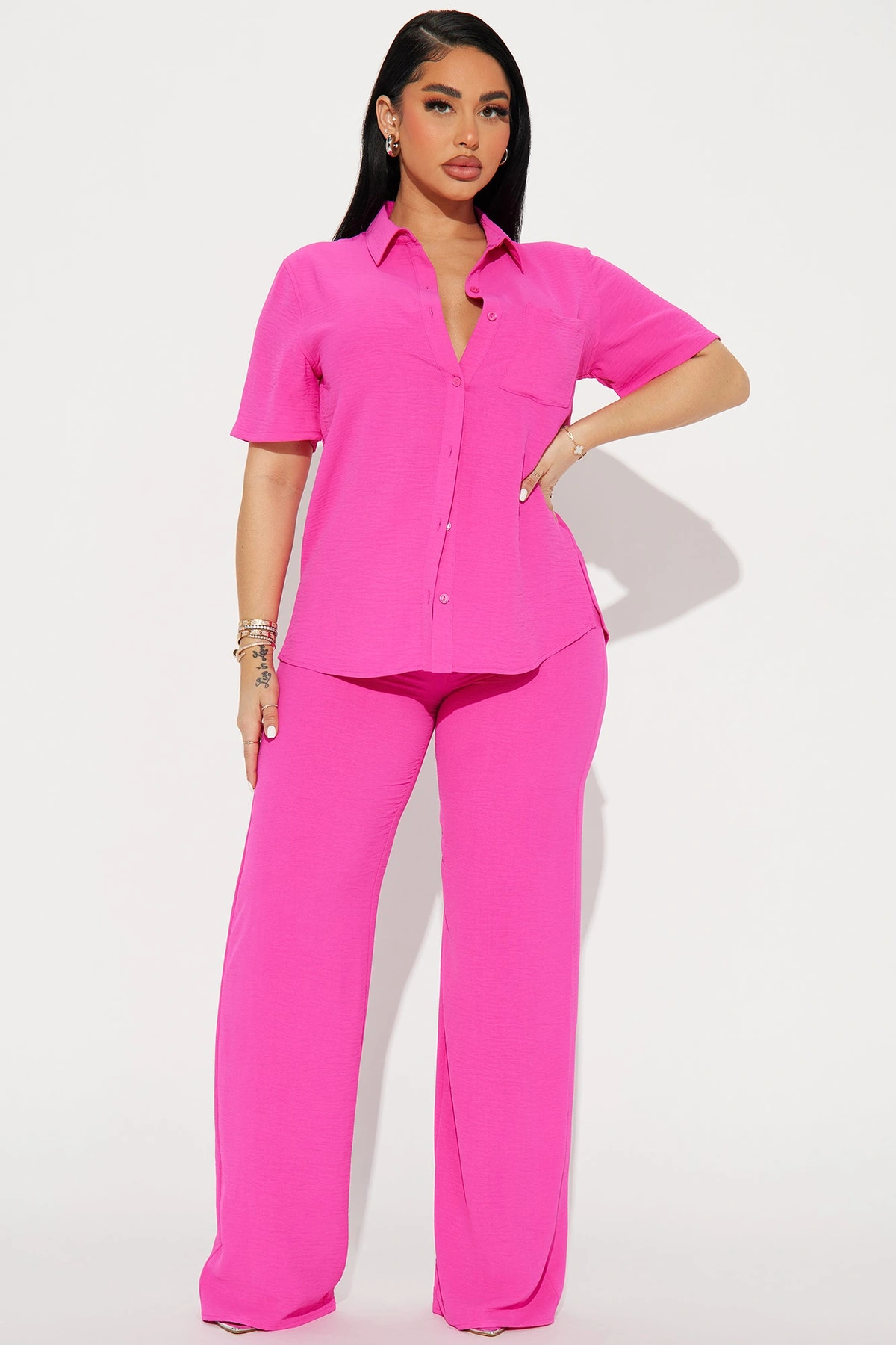 Makenzie Short Sleeve Pant Set - Hot Pink — Hot Rosa