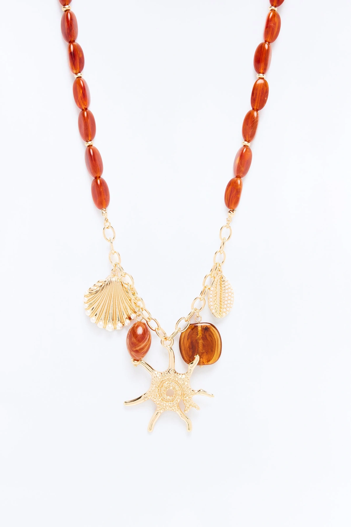 Sea Radiance Jeweled Charm Necklace - Gold/Brown — Dourado/Castanho