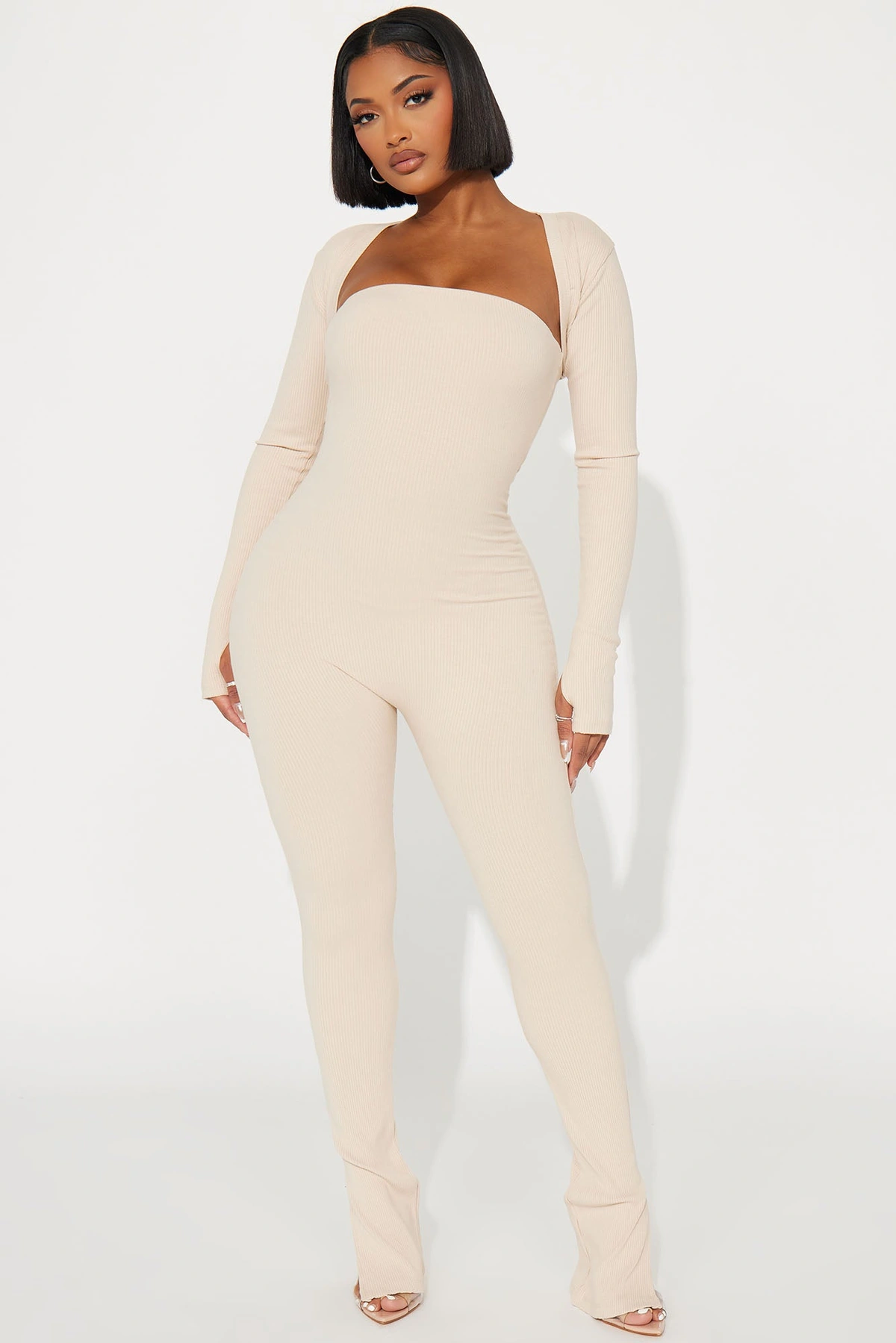 Jeanette Snatched Jumpsuit Set - Cream — Creme