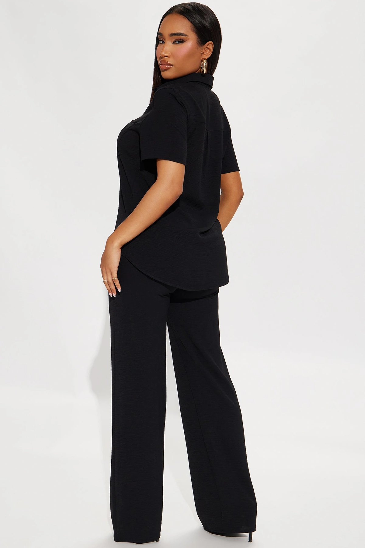 Makenzie Short Sleeve Pant Set - Black — Preto