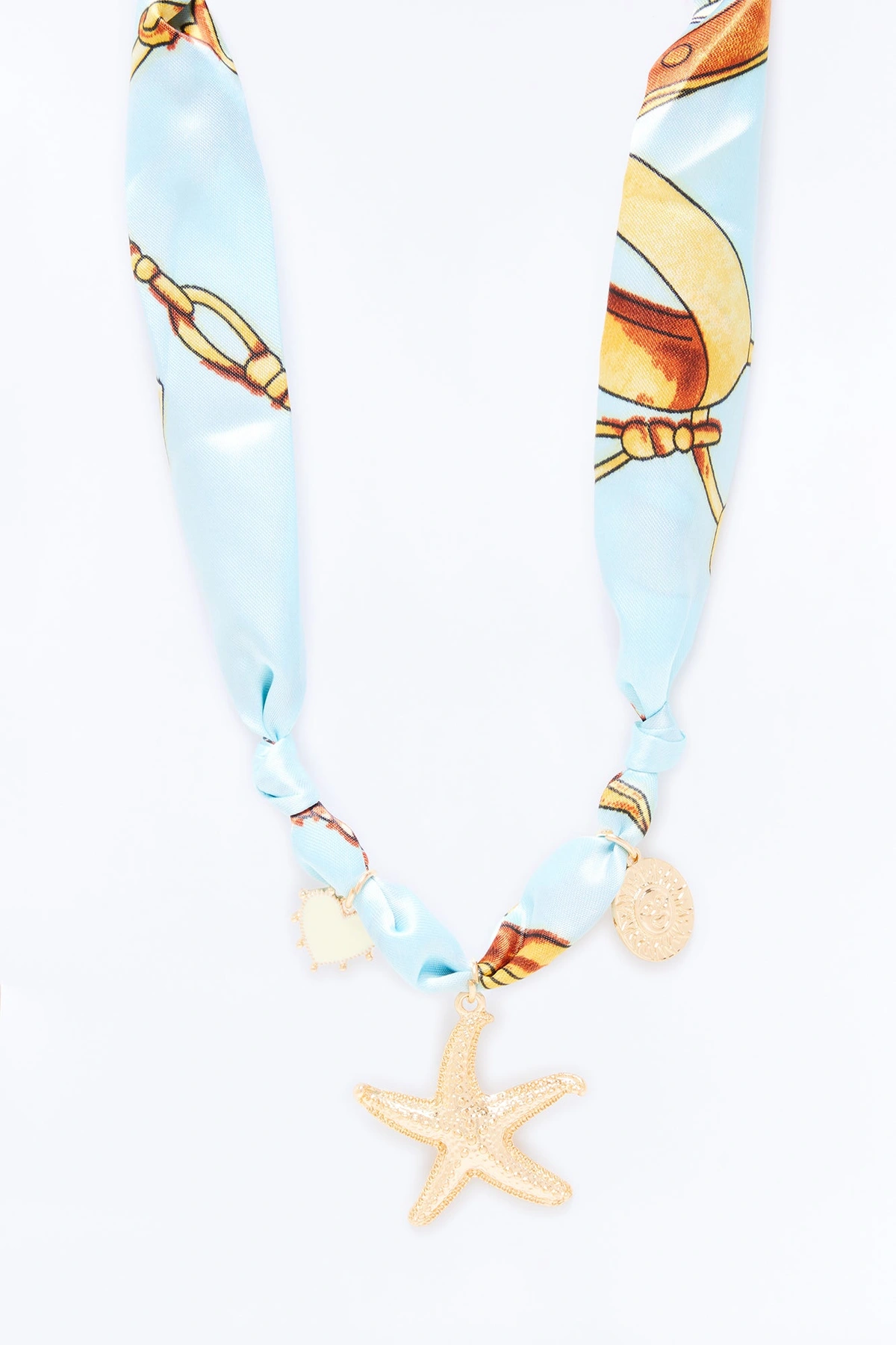 Shoreline Beauty Scarf Necklace - Gold/Blue — Dourado/Azul