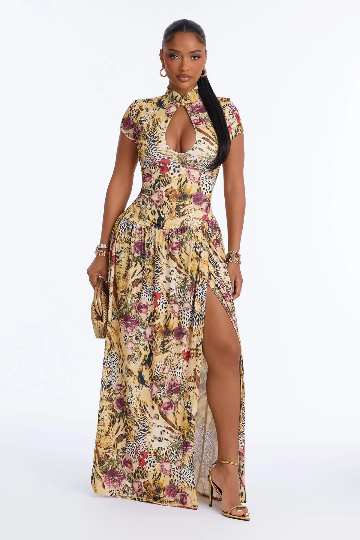 Breaking Hearts Keyhole Maxi Dress - Yellow/combo