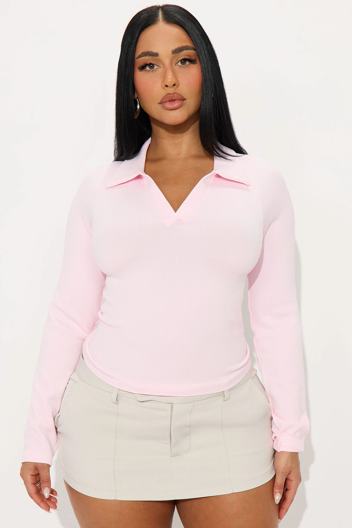 Studying You Collared Seamless Top - Pink — Rosa