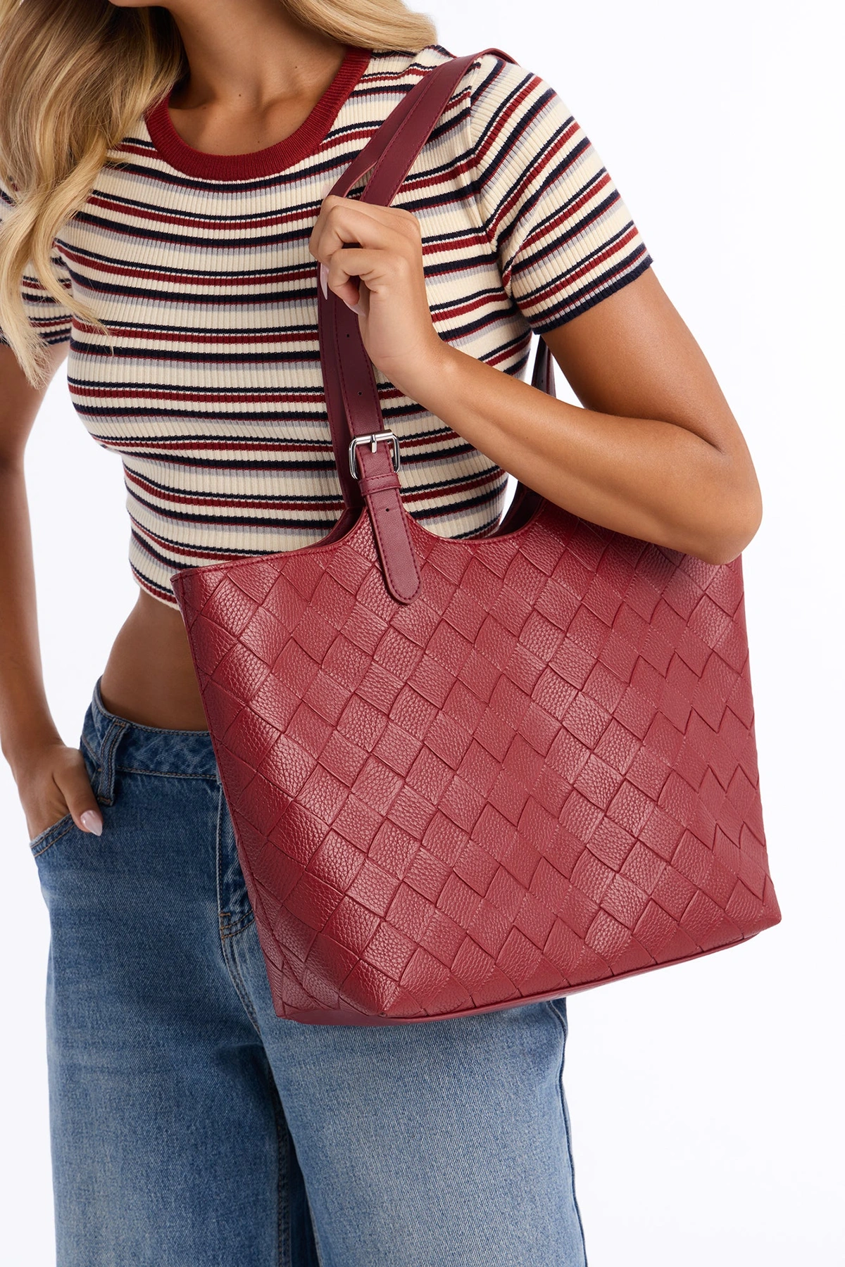 Toteally Together Faux Leather 3 Piece Tote Handbag Set - Burgundy — Bordô