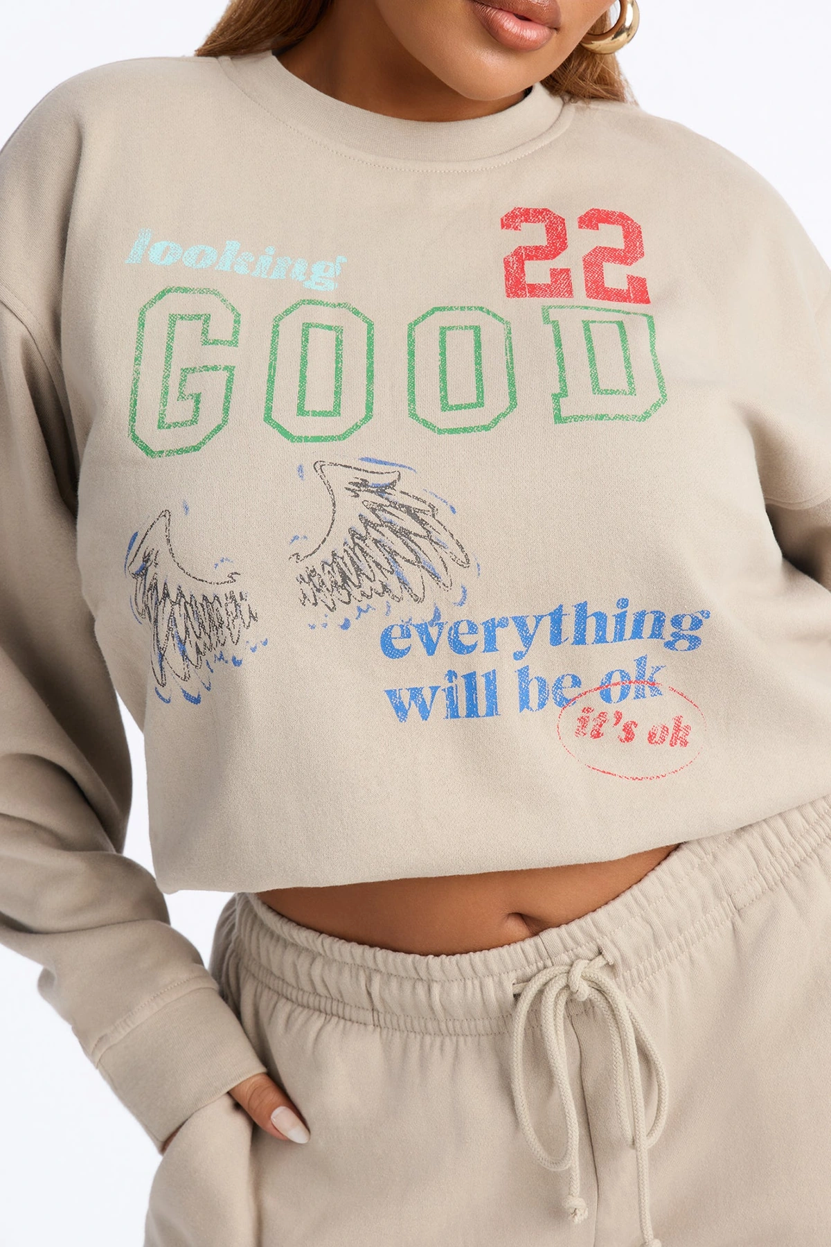 Everything Will Be Okay Fleece Pant Set - Taupe — Bege acinzentado