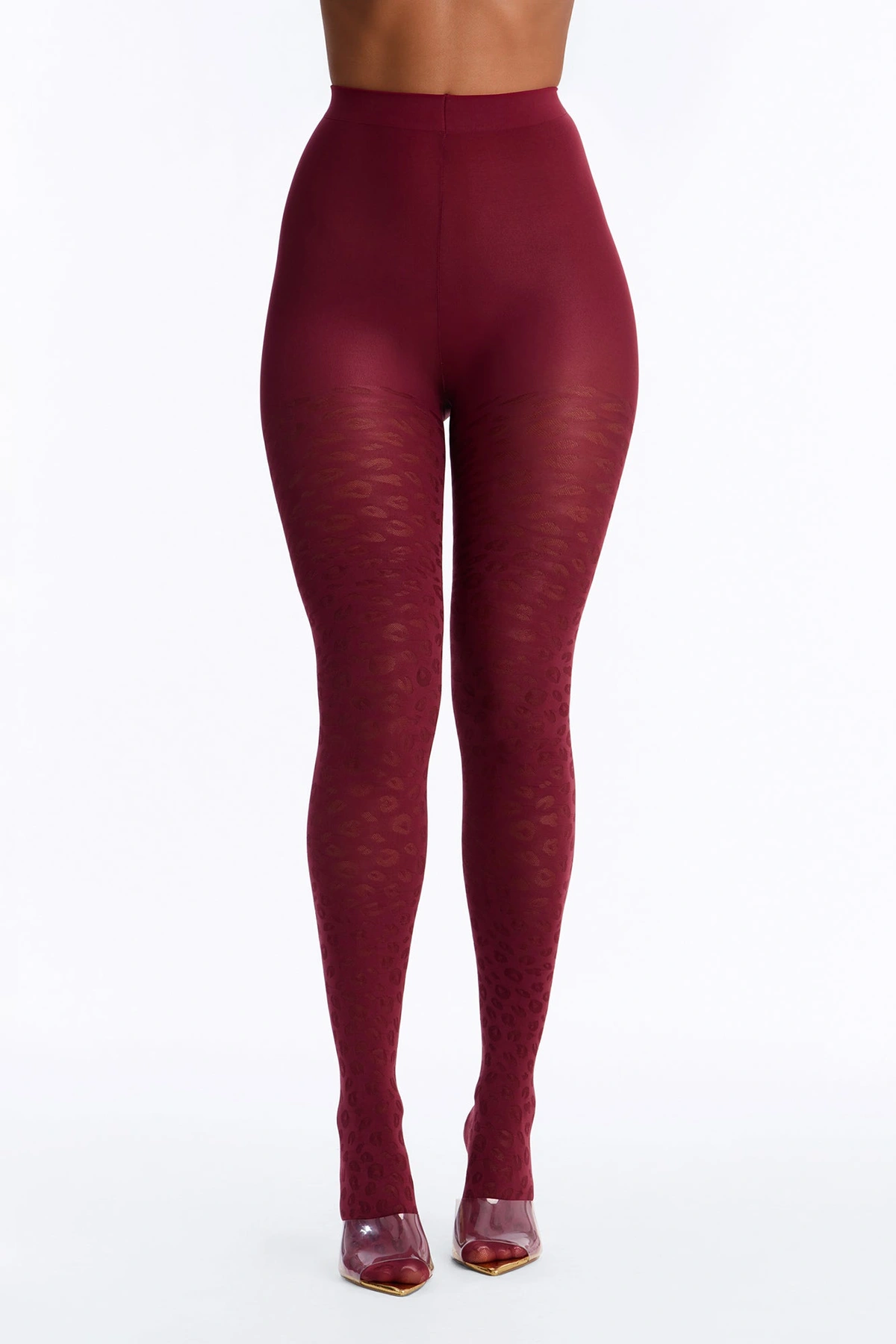 Early Morning Leopard Sheer Tights - Burgundy — Bordô