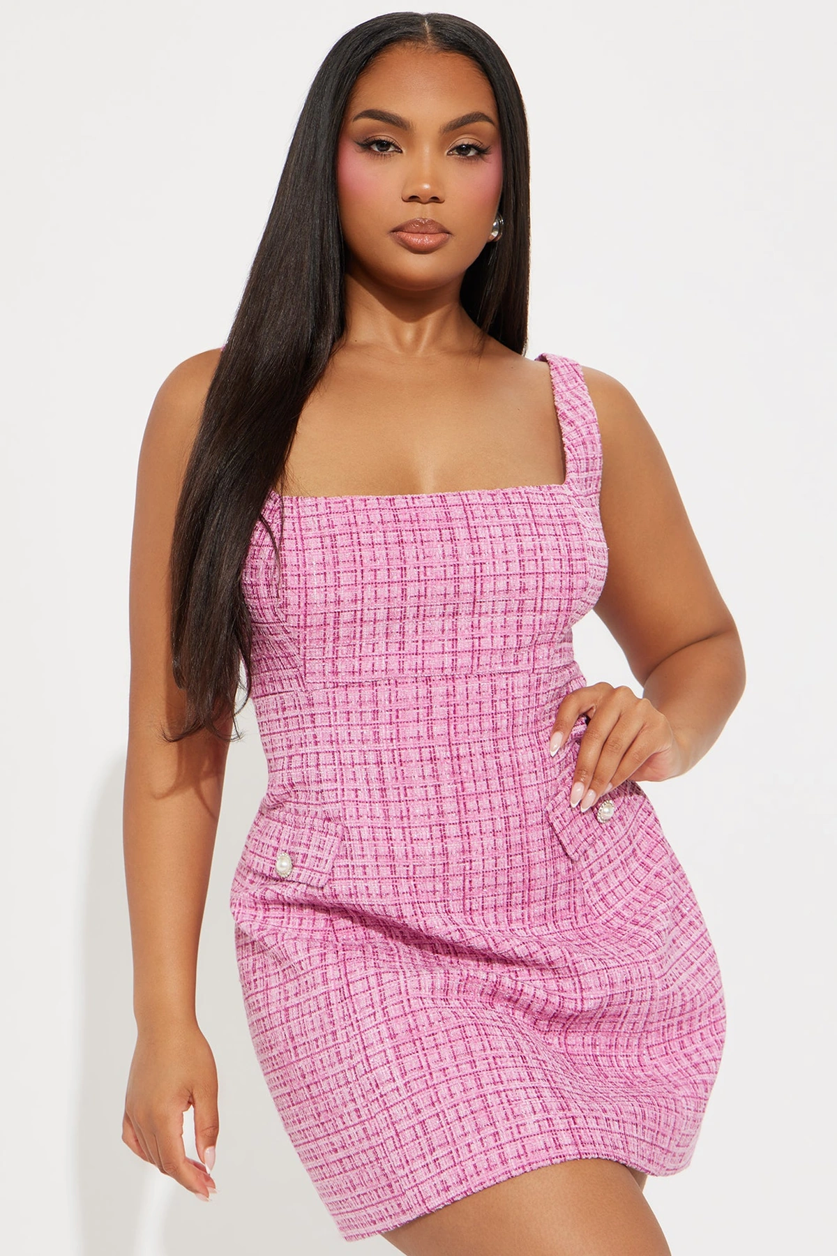 Honored To Be Here Tweed Micro Mini Dress - Pink/combo — Rosa/combinação