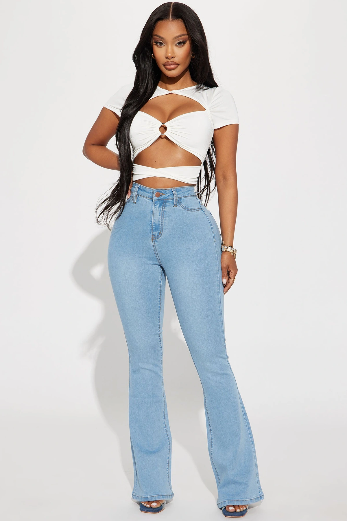 Deep In My Soul Flare Jeans - Light Blue Wash — claro Azul lavagem