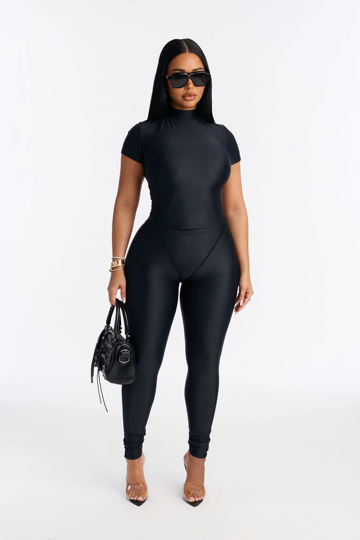 Isabelle High Neck Legging Set - Black — Preto