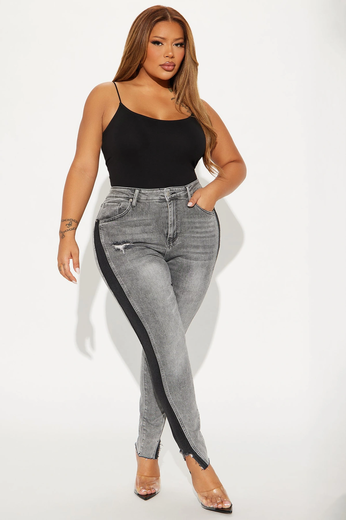 Davine Two Tone Stretch Skinny Jeans - Grey — Cinzento