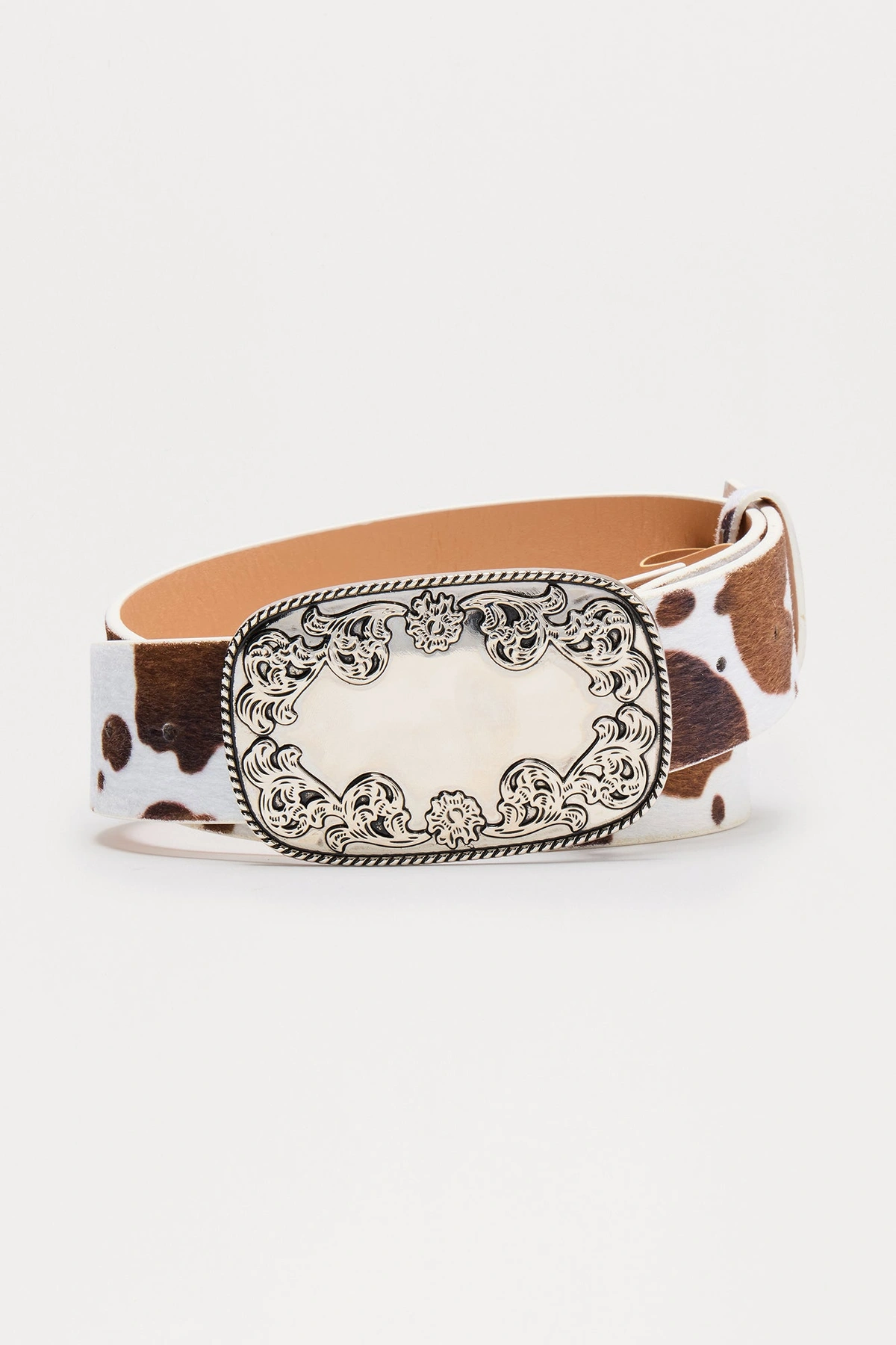 Shut It Down Cow Print Belt - White/combo — Branco/combinação