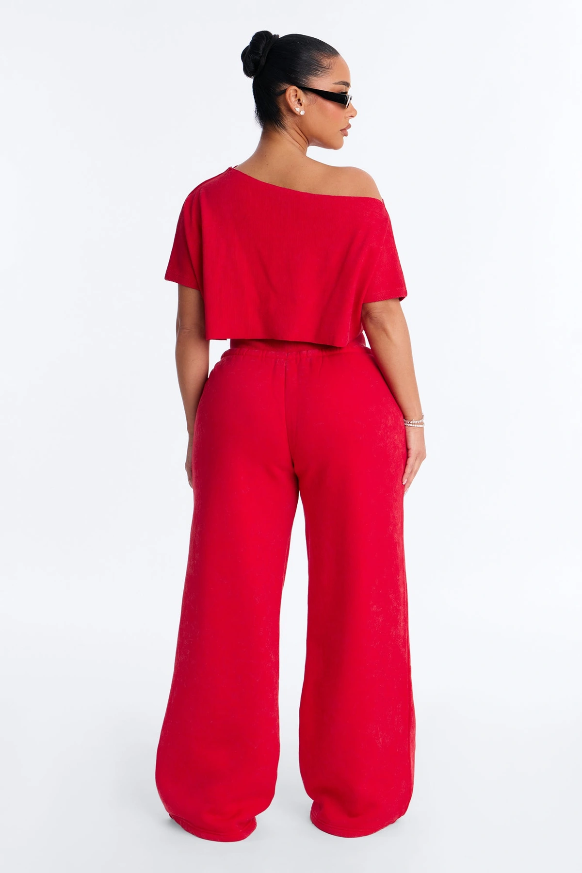 Mila Off Shoulder Top And Sweatpant Set - Red — Vermelho