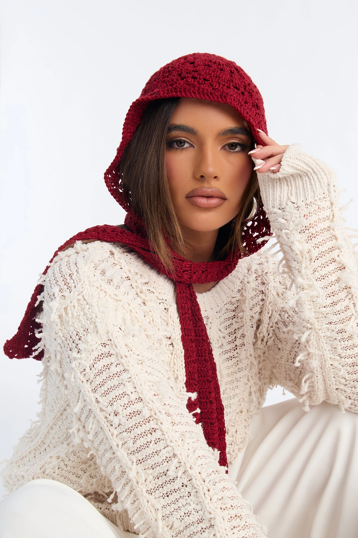 Winter Flower Crochet Head Wrap - Burgundy — Bordô