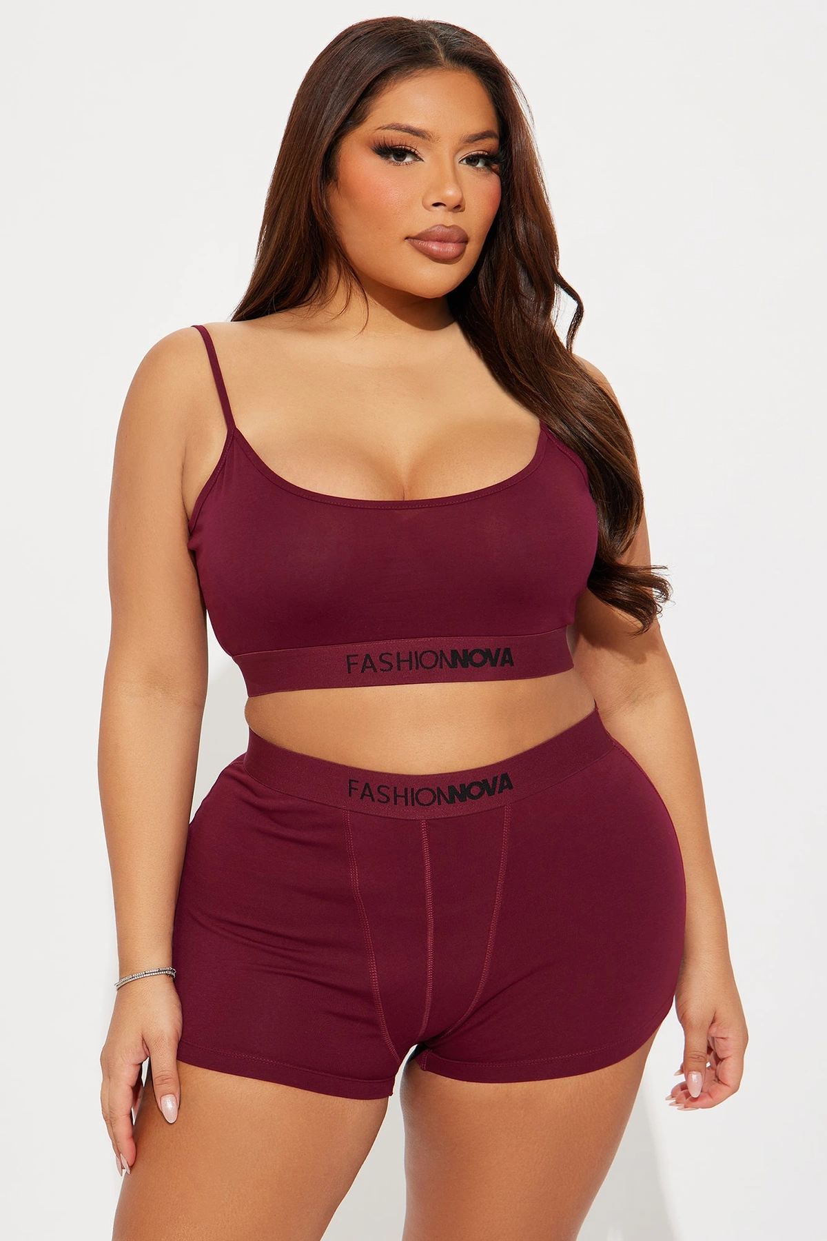 FN Mood Cami And Boxer Set - Wine — Vinho
