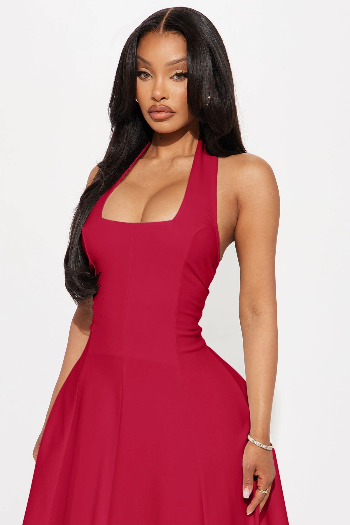 Mabel Ponte Midi Dress - Red — Vermelho