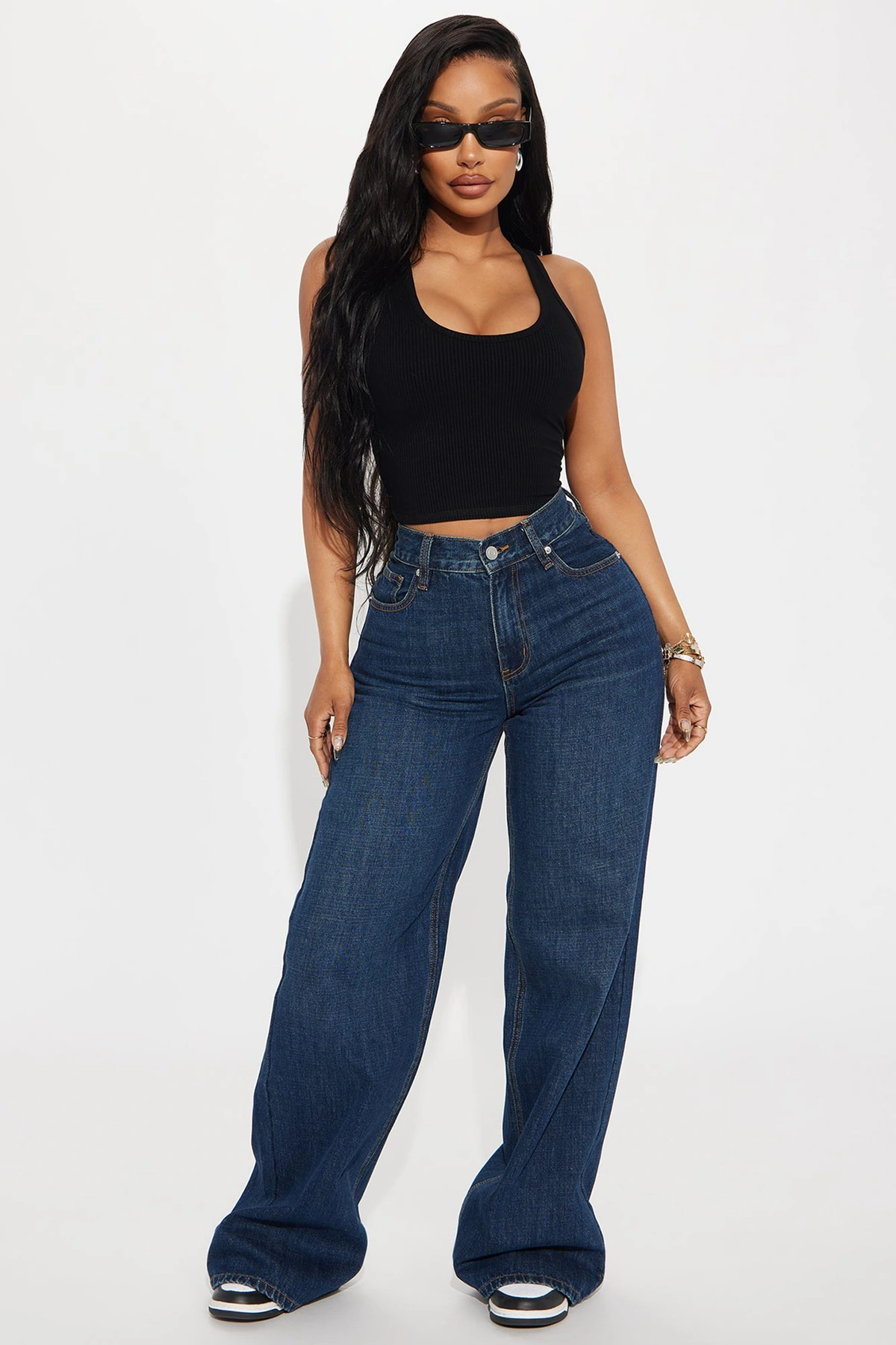 See What I Mean Wide Leg Jeans - Dark Wash — Ganga de lavagem escura